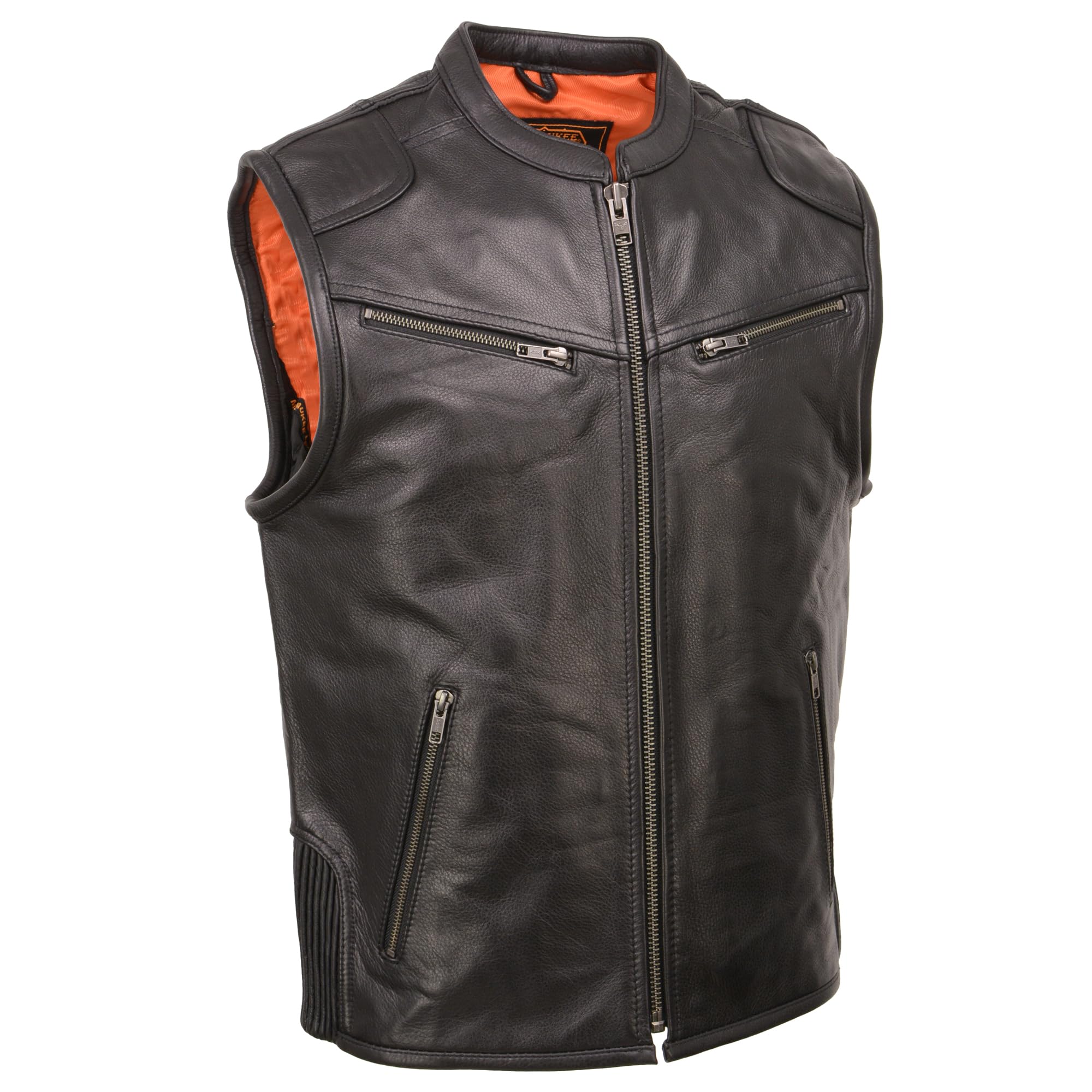 Milwaukee Leather Men's Cool-Tec Black Leather Vest with Zipper Front & Side Stretch Panels - MLM3502 - Perfect for Motorcycle Riding, Outdoor Adventures & Casual Wear