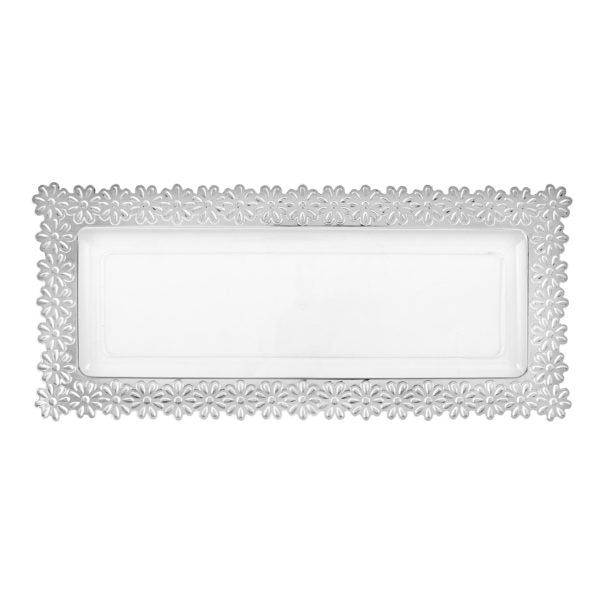 Clear Plastic Oblong Flower Design Tray - 2 Pack - Perfect for Home Decor, Party Serving, and Craft Organization