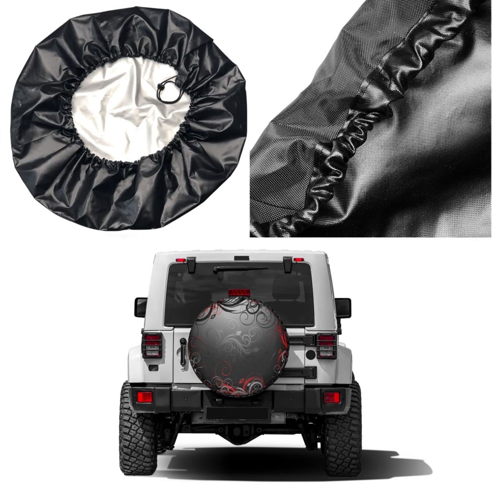 Red and Black Floral Spare Tire Cover - Dustproof Wheel Protector for 16 Inch Tires | Fits Trailers, RVs, SUVs & Most Vehicles | Perfect for Camping, Road Trips & Outdoor Adventures