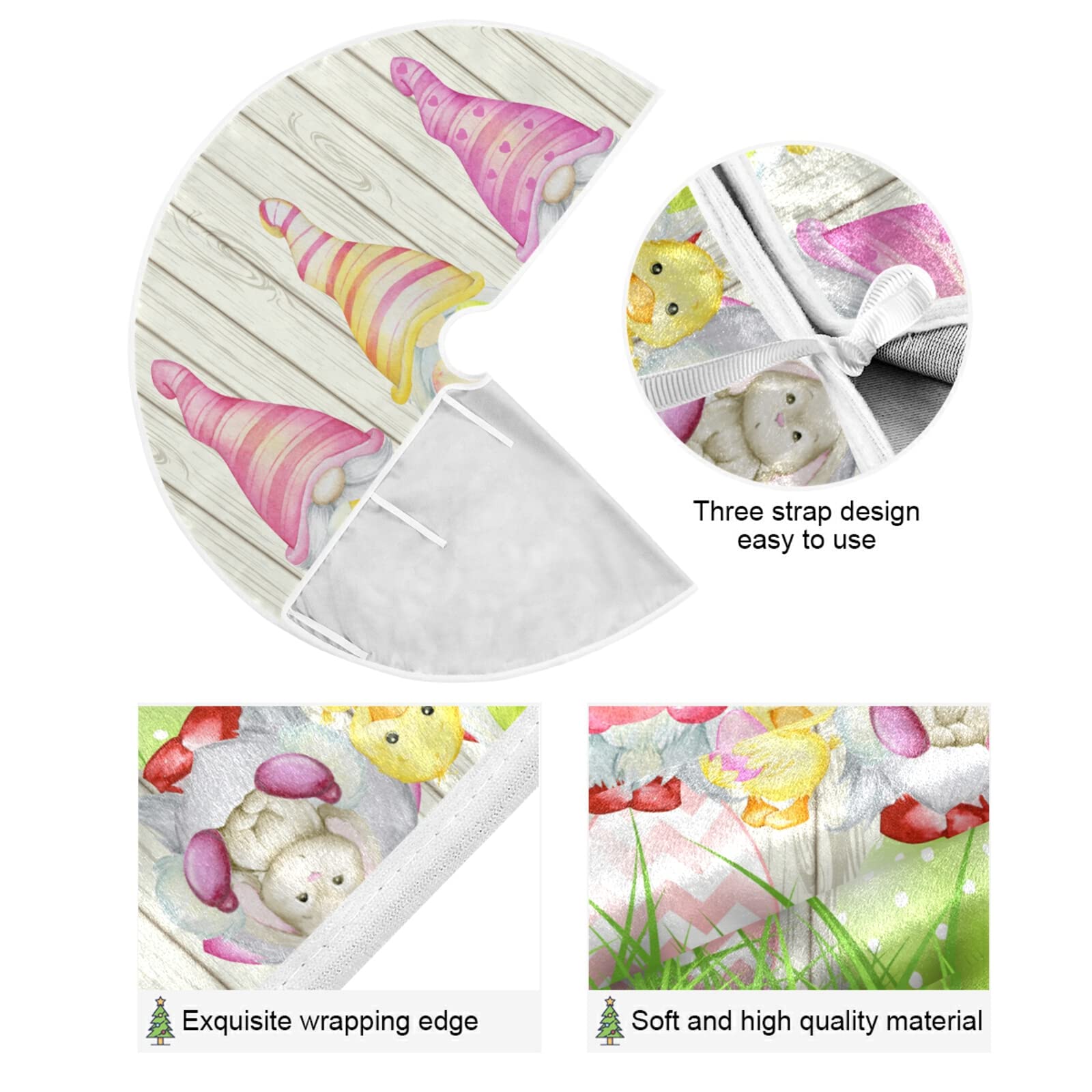 Ollabaky 35.4 Inch Easter Tree Skirt with Cute Gnome & Easter Egg Design - Holiday Christmas Decor for Home, Party & Festive Celebrations | Perfect for Xmas Tree Base, Easter Decorations & Seasonal Gatherings