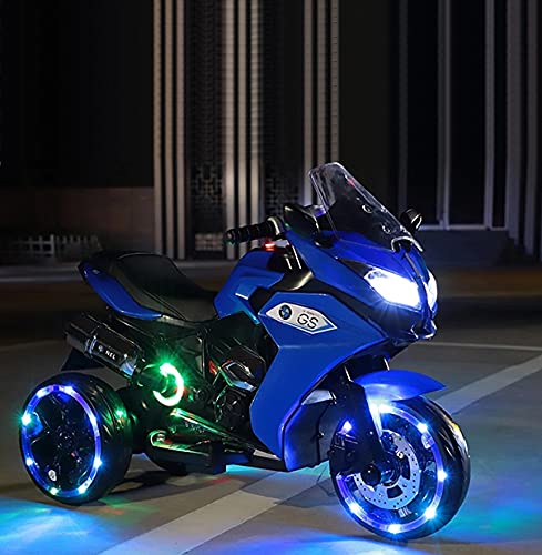 Kids Electric Ride-On Motorcycle - 12V Blue Toy with 3 Twinkling Wheels for Outdoor Play