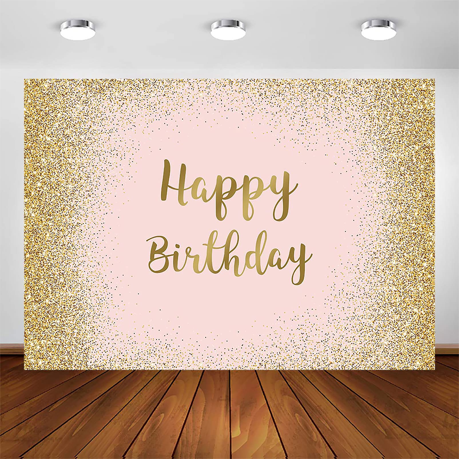 Pink Rose Gold Glitter Birthday Backdrop - 7x5ft Sparkling Party Decoration for Women & Girls - Happy Birthday Banner Photography Background - Perfect for Bday Parties, Baby Showers & Photo Shoots
