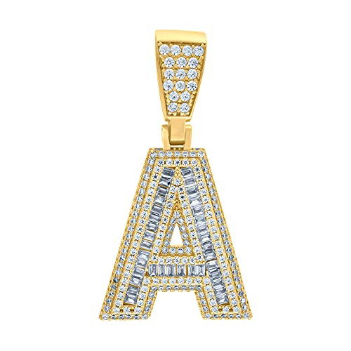 925 Sterling Silver Men's Alphabet Initial Pendant Necklace - Personalized Monogram Letter Charm with Cubic Zirconia, Yellow Tone Simulated Diamond for Him | Perfect Gift for Birthday, Anniversary & Special Occasions