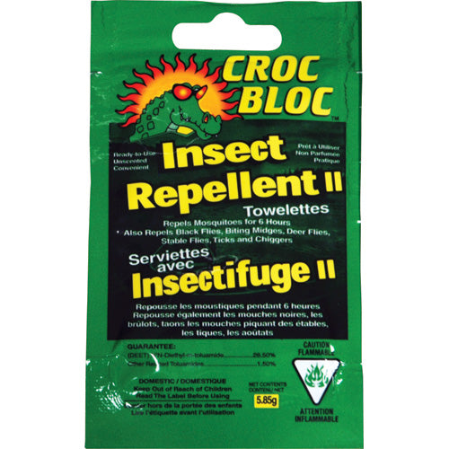 DEET Insect Repellent Wipes - 28.5% CROC BLOC Mosquito Repellent Towelettes (50 Count) for Outdoor Camping, Hiking & Travel Protection