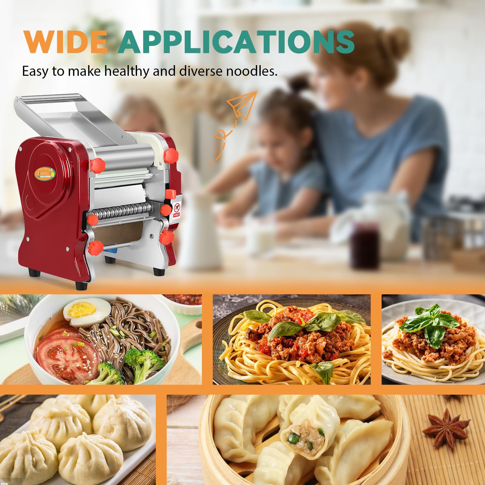 Commercial Electric Pasta Maker Machine - 550W Heavy Duty Automatic Noodle & Dough Press with 2mm/6mm Dual Blades - Stainless Steel Pasta Roller for Italian Cuisine, Home Kitchen & Restaurant Use