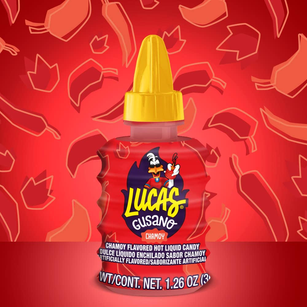 Lucas Gusano Fruity Chamoy Flavored Liquid Spicy Candy - 10 Pack (1.26oz) | Sweet & Spicy Mexican Treat for Kids & Adults | Perfect for Snacks, Parties, Piñatas & Movie Nights