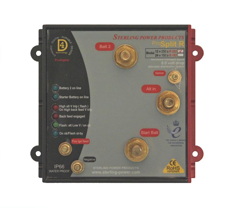 ProSplit R Zero Volt Drop Marine Battery Isolator – Intelligent Digital Alternator Distribution System (12V, 250A, 2 Outputs) for Boats, RVs & Off-Grid Power Systems – Reliable Battery Management Solution