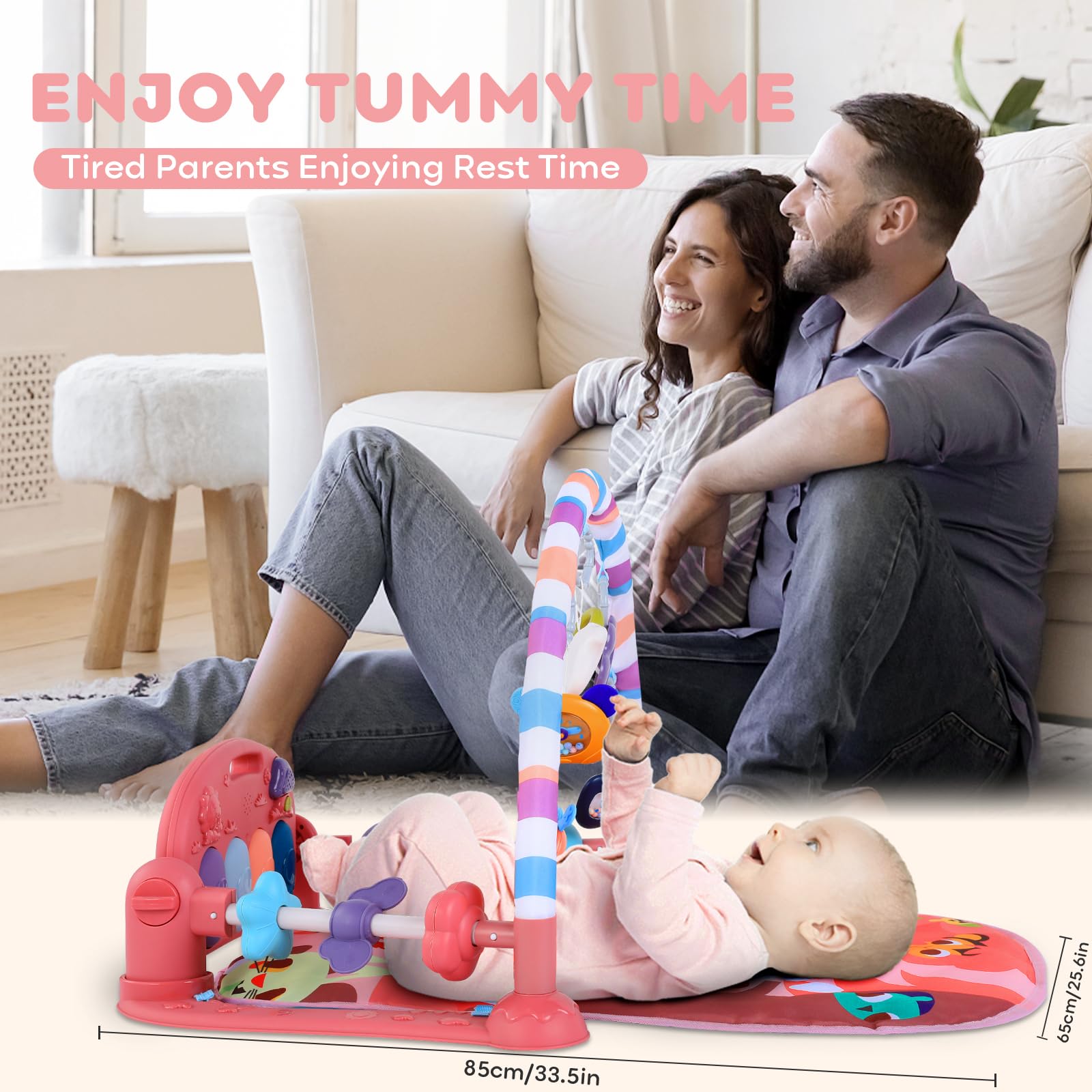 Looxii 2-in-1 Baby Play Gym & Tummy Time Water Play Mat with Kick & Play Piano, Lights & Sounds - Interactive Floor Activity Gym with Hanging Toys for Newborns 0-12 Months (Girl & Boy) - Perfect for Early Development, Sensory Play & Tummy Time Exercises
