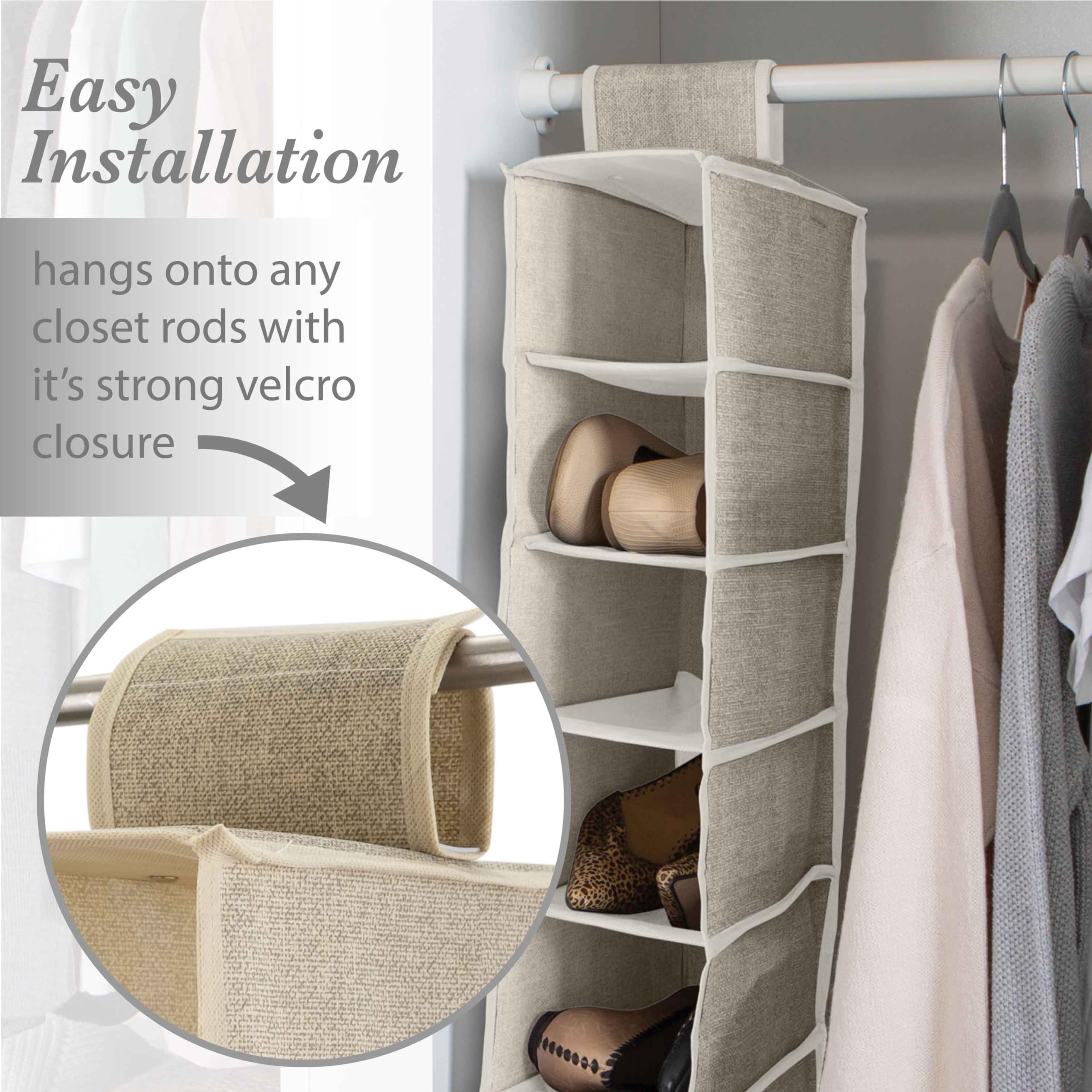 10-Tier Shoe Organizer - Polypropylene & Cardboard Storage Rack for Closet, Bedroom, Entryway - Space-Saving Off-White Shoe Shelf (25428-FEJ) - Perfect for Organizing Sneakers, Boots & Heels