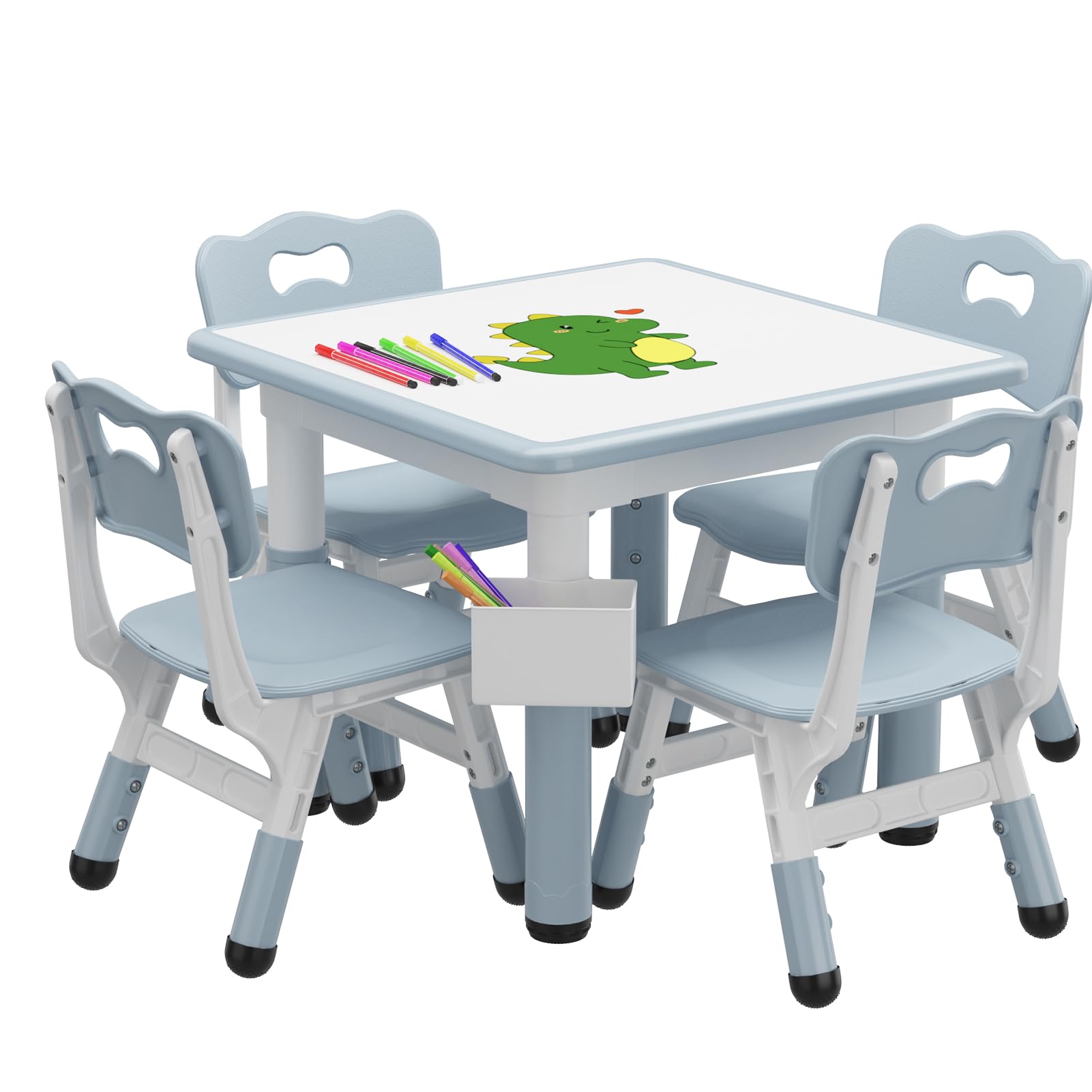 GAOMON Adjustable Kids Table and 4 Chairs Set with Graffiti Desktop - 4-in-1 Toddler Activity Table for Reading, Drawing, Playing & Eating - Perfect for Playrooms, Preschools & Daycares