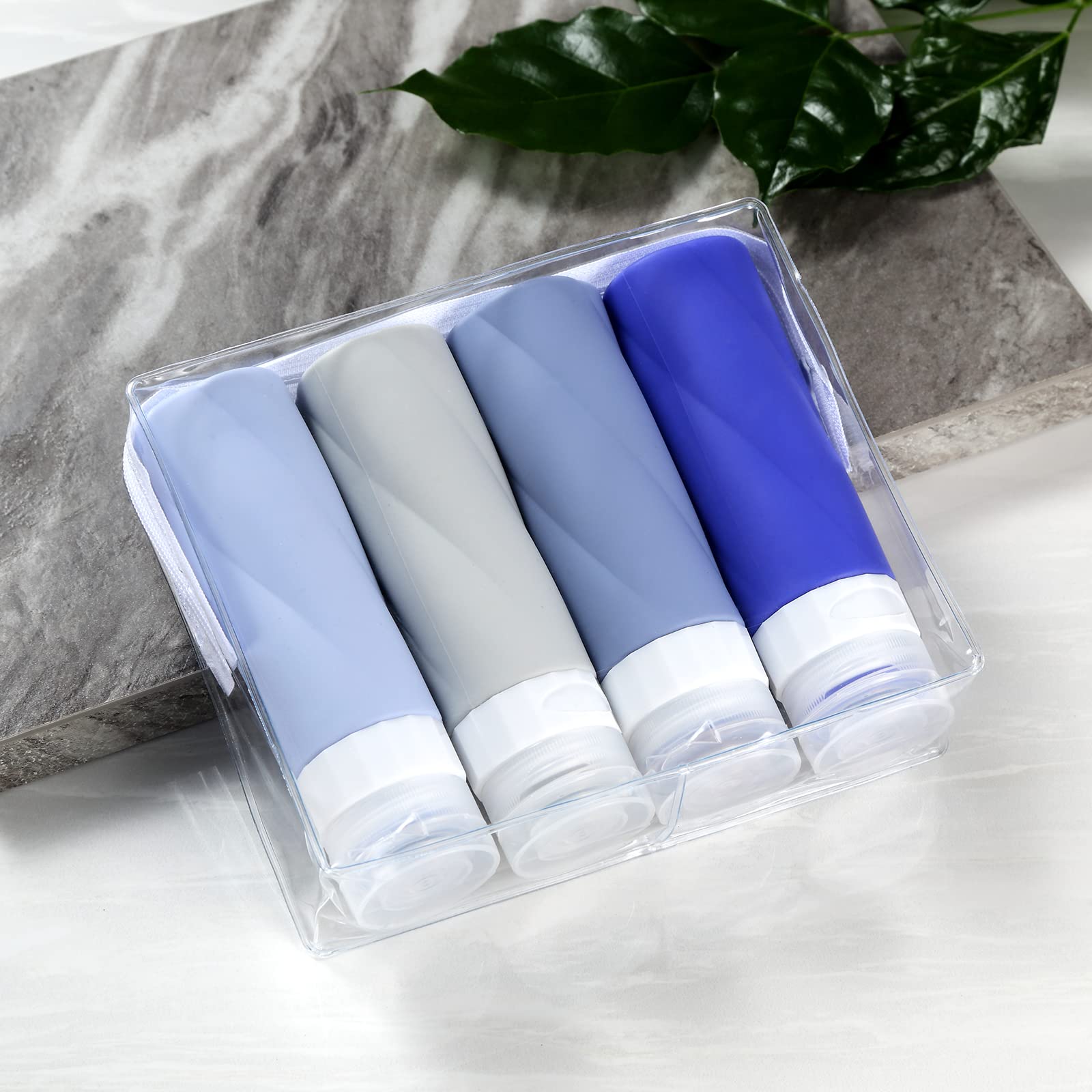 Gemice 3oz TSA Approved Travel Bottles - BPA Free Leak Proof Refillable Toiletry Containers with Clear Travel Bag (4 Pack) | Perfect for Airplane Carry-On, Vacation Essentials & Shampoo/Conditioner Storage