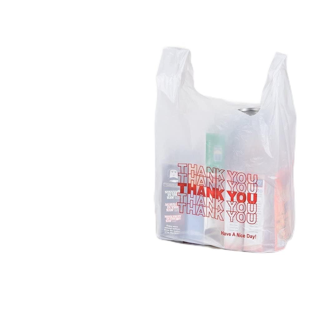 White Plain Plastic Grocery Bags 11.5x6.5x21.5 Inches - 300 Count T-Shirt Bags with Thank You Print for Retail Stores, Takeout & Food Packaging