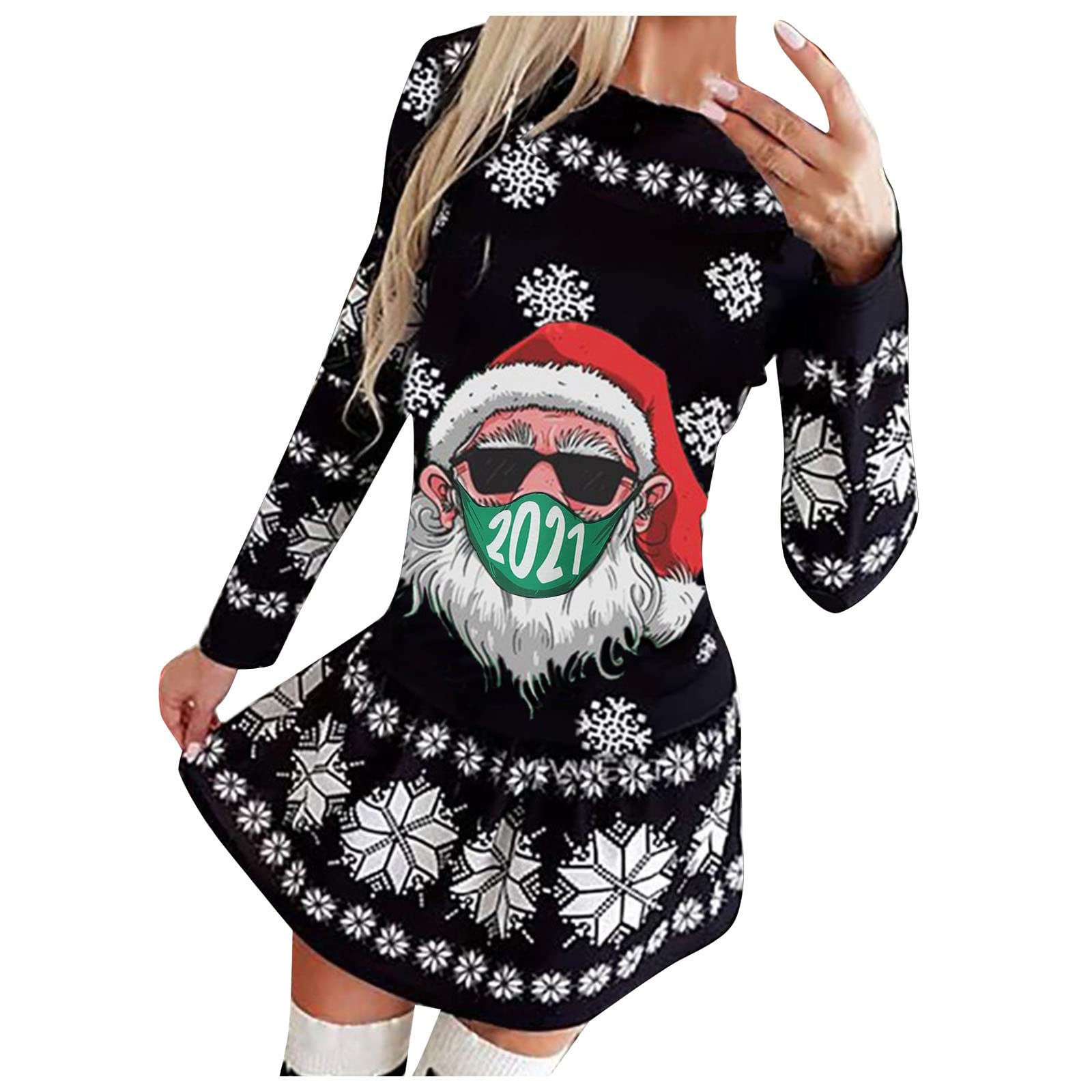 Women's Striped Long Sleeve Maxi Dress - Casual Christmas Floral Print Flowy Dress for Ladies | Perfect for Holiday Parties, Family Gatherings & Winter Festive Occasions