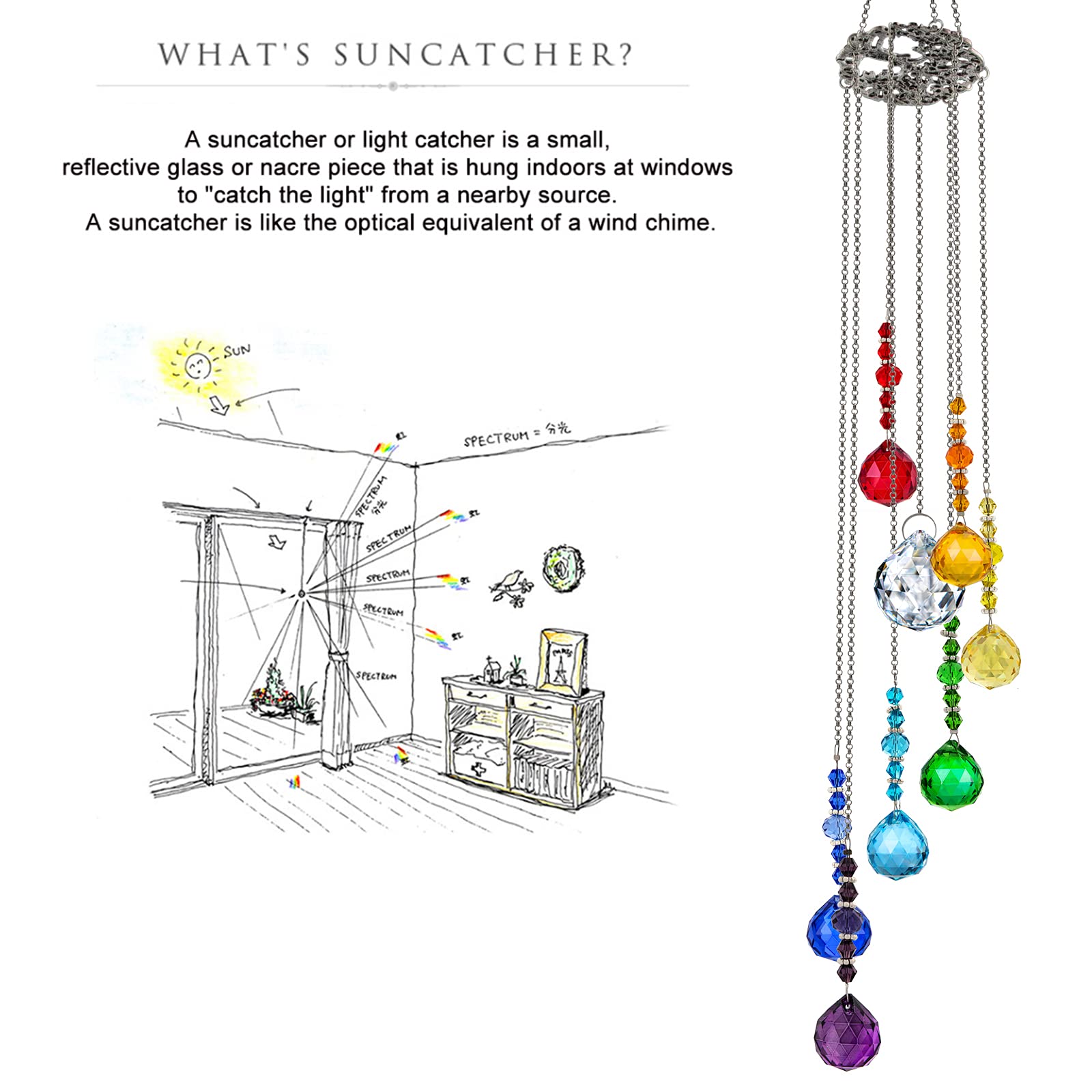 Vibrant Crystal Ball Prisms Suncatcher - Tree of Life Window Hanging Ornament & Rainbow Maker Pendant for Home & Garden Decor | Perfect for Living Rooms, Bedrooms, Wedding Decor & Outdoor Spaces
