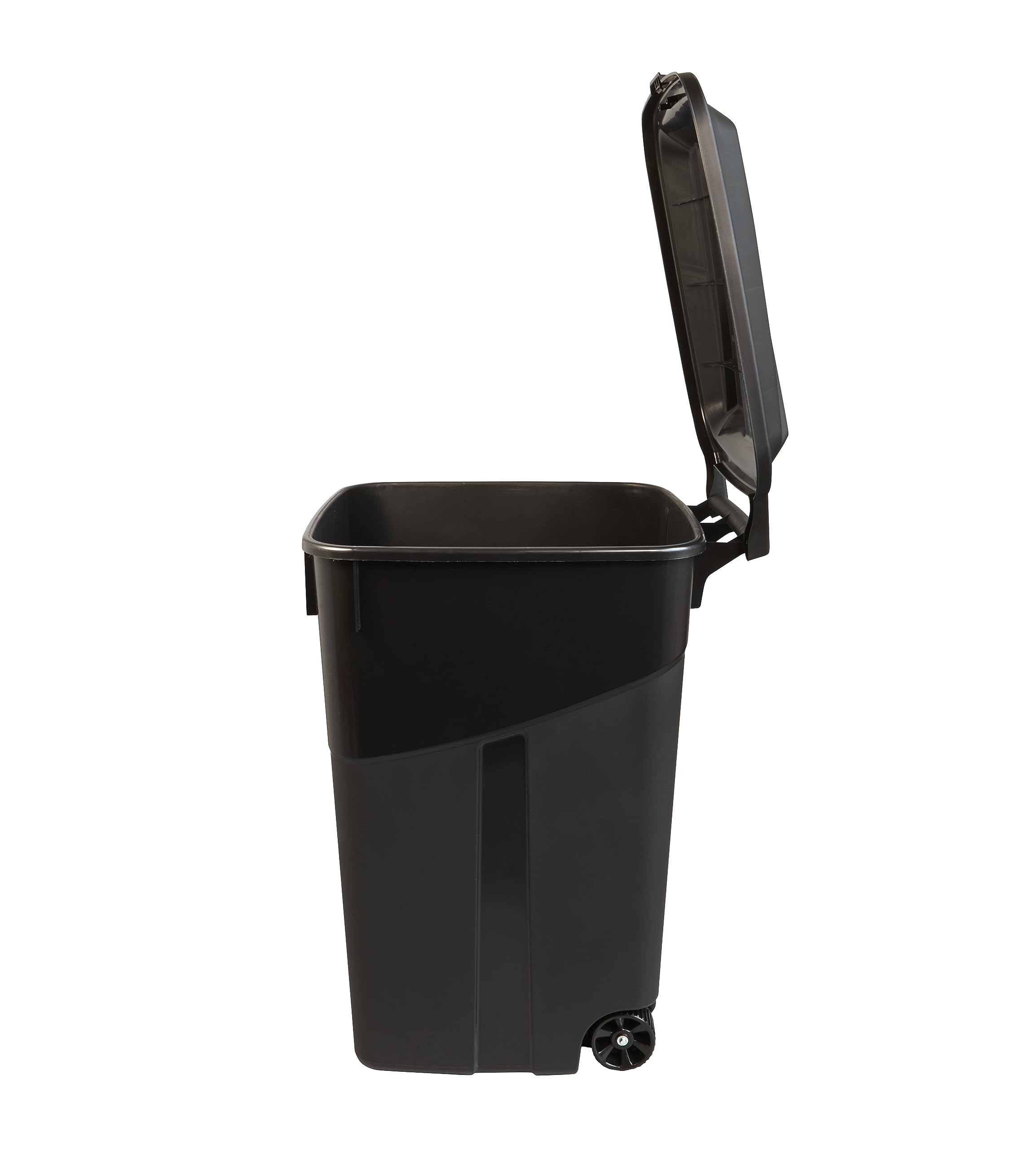 45 Gallon Heavy Duty Wheeled Trash Can with Lid & Handle - Large Outdoor/Indoor Garbage Bin for Garden, Yard, Kitchen & Commercial Use - Durable Plastic Waste Container (Black)