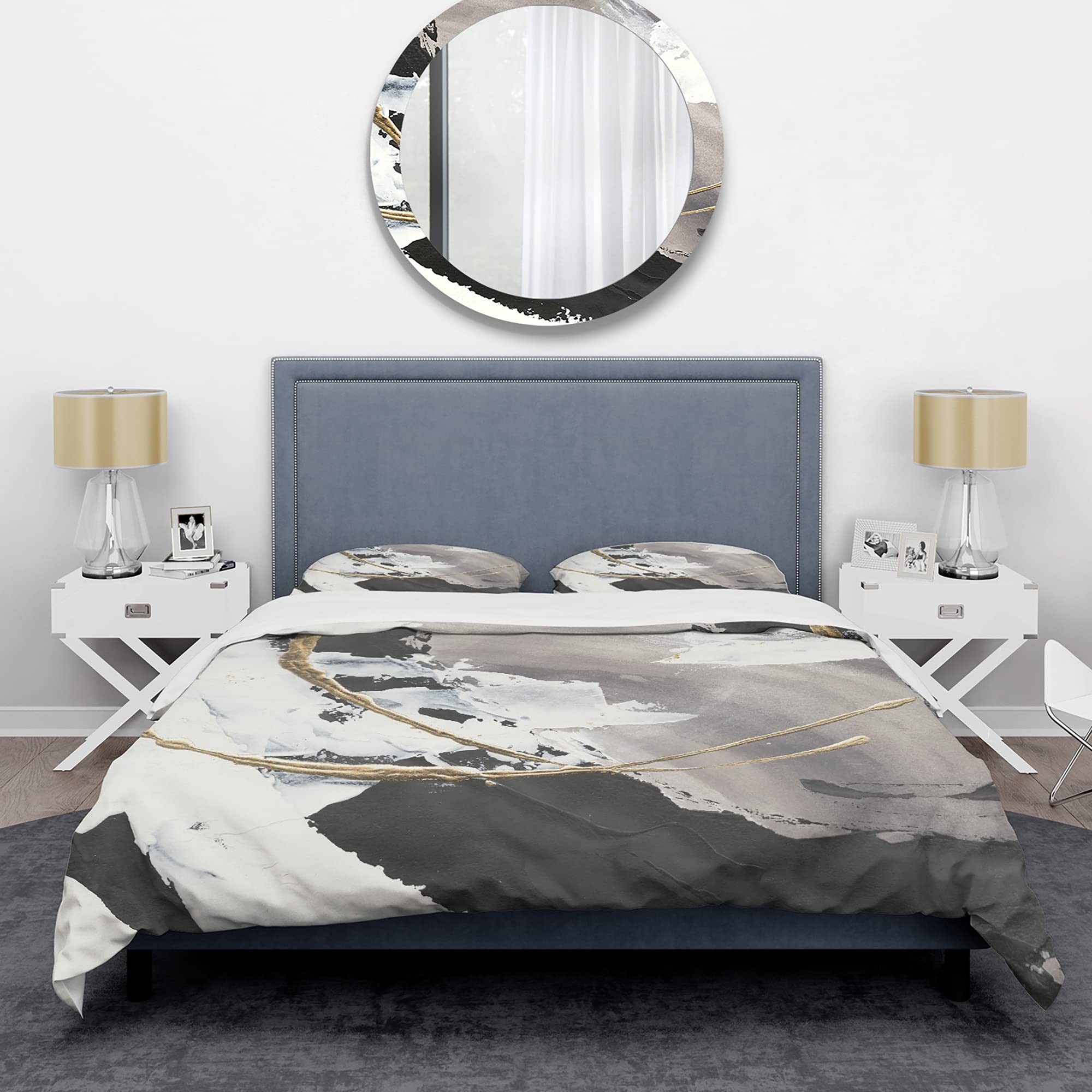 Glam Painted Arcs II Modern Abstract Duvet Cover Set Queen Size - 3 Piece Black Contemporary Bedding for All Seasons | Perfect for Master Bedroom, Guest Room & Modern Home Decor
