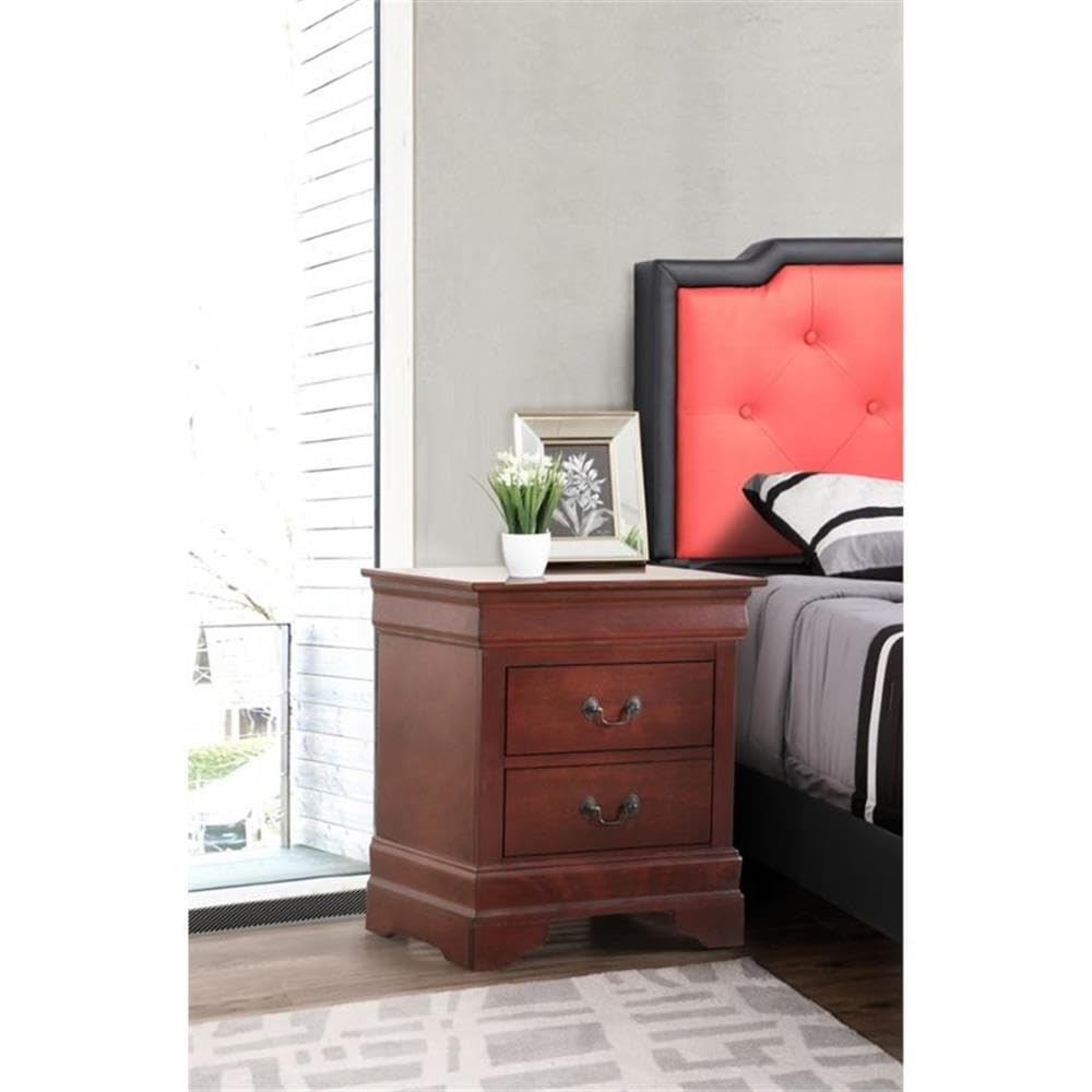 Glory Furniture Louis Phillipe 2-Drawer Cherry Nightstand - Classic Bedside Table for Bedroom Decor & Storage