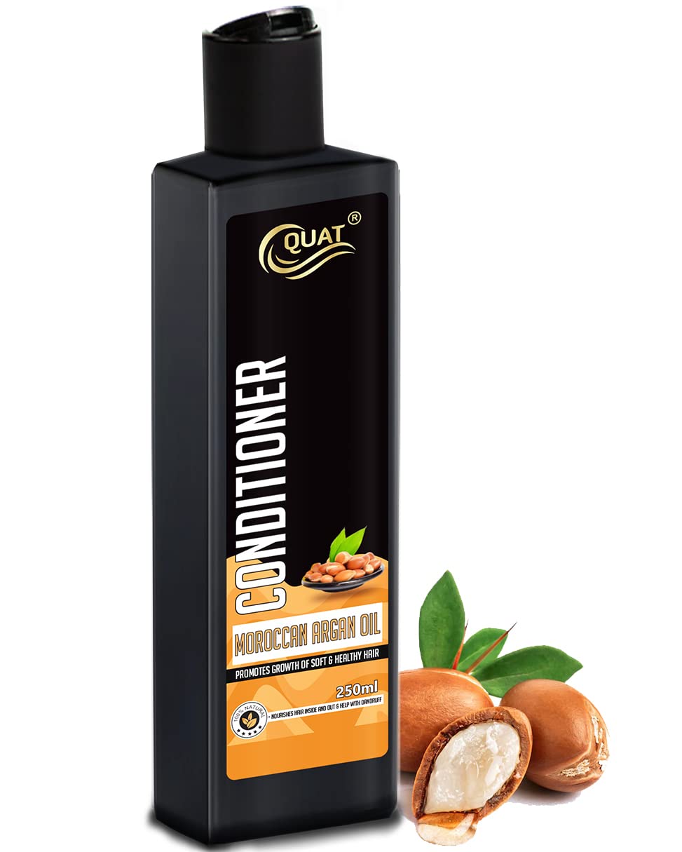 QUAT Moroccan Argan Oil Conditioner - Deep Nourishing & Repairing Hair Treatment for Long, Damaged Hair - Adds Shine & Softness - 250ml - Perfect for Dry, Frizzy Hair Care & Salon-Quality Results at Home