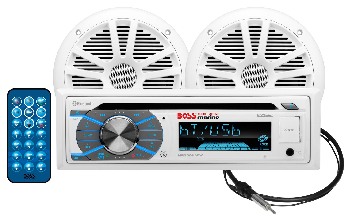 BOSS Audio Systems MCK508WB.6 Marine Boat Bluetooth Stereo System with 6.5 Inch Speakers - Waterproof CD/DVD Player, AM/FM Radio Receiver, Dipole Antenna | Perfect for Boats, Yachts & Outdoor Marine Entertainment