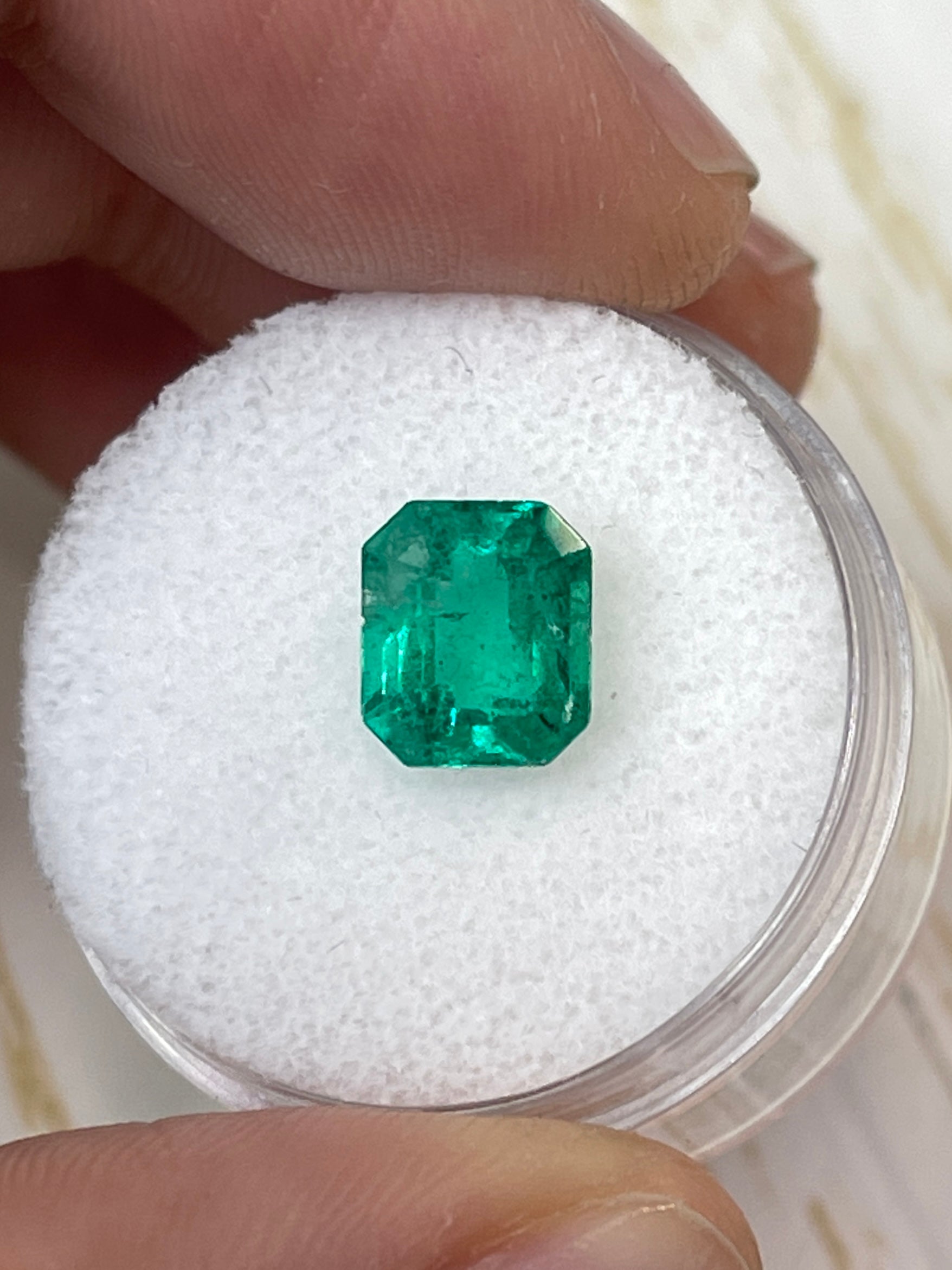 1.94 Carat 8.5x7mm Natural Colombian Emerald - Loose Green Gemstone with Unique Freckles, Emerald Cut for Jewelry Making & Engagement Rings