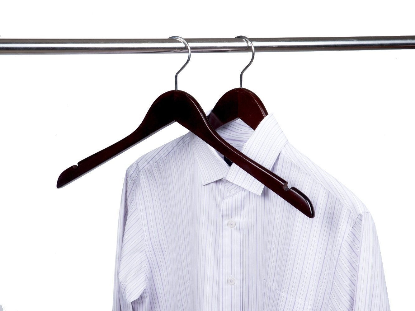 Premium Flat Wooden Clothes Hanger for Dresses & Shirts - Walnut & Chrome Finish - Space Saving Closet Organizer for Home & Retail Display