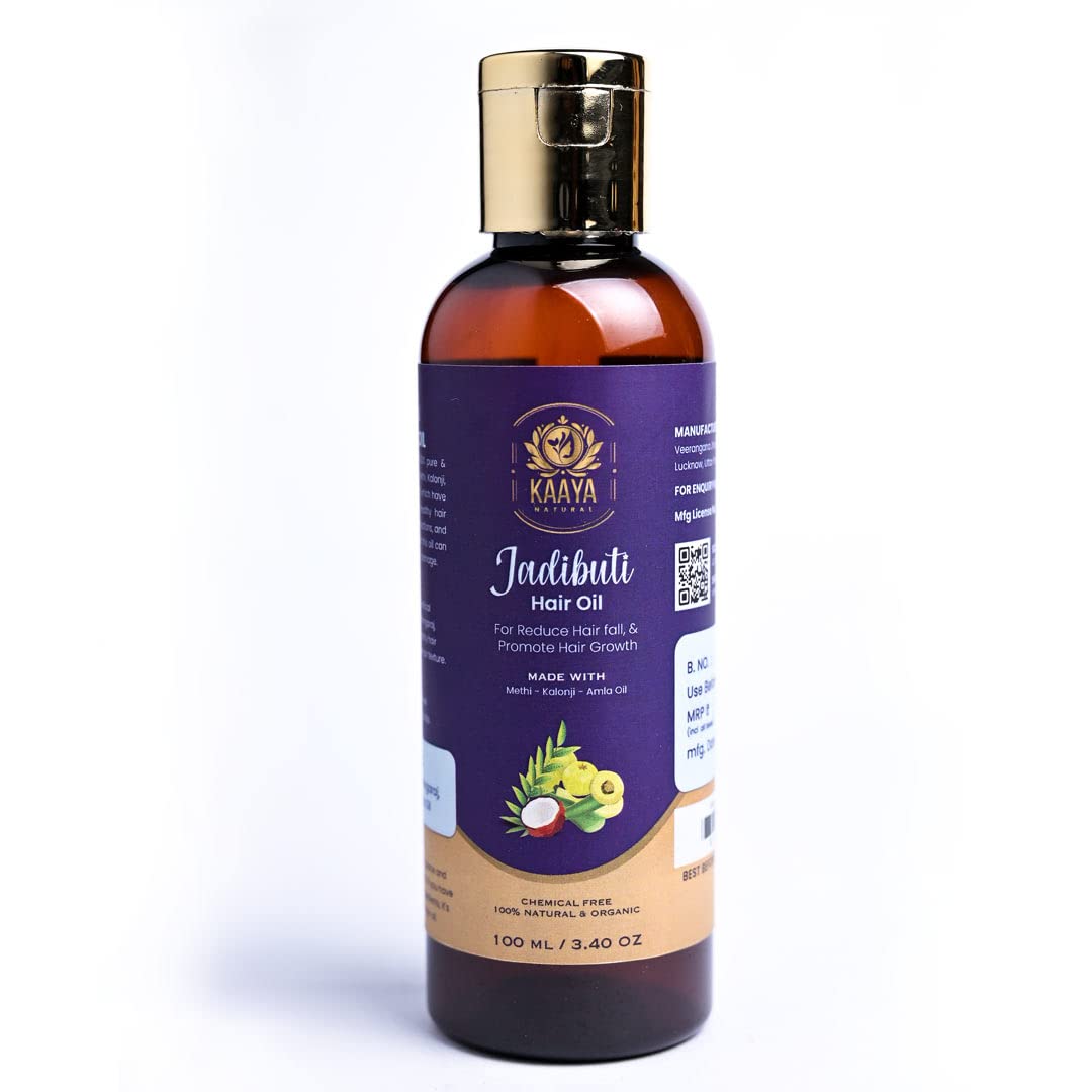 Kaaya Natural Jadibuti Hair Oil for Hair Growth & Reduce Hair Loss | 100% Organic & Chemical-Free | Unisex Ayurvedic Hair Treatment | 3.4 fl oz (100ml) | Promotes Stronger, Thicker Hair for Men & Women | Perfect for Daily Scalp Massage & Hair Care Routine