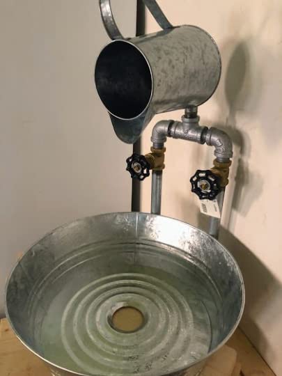 Rustic Farmhouse Galvanized Jug Faucet with Medium Round Wash Pan Sink - Vintage Style Kitchen & Bathroom Sink for Country Home, RV, Camper, and Outdoor Use