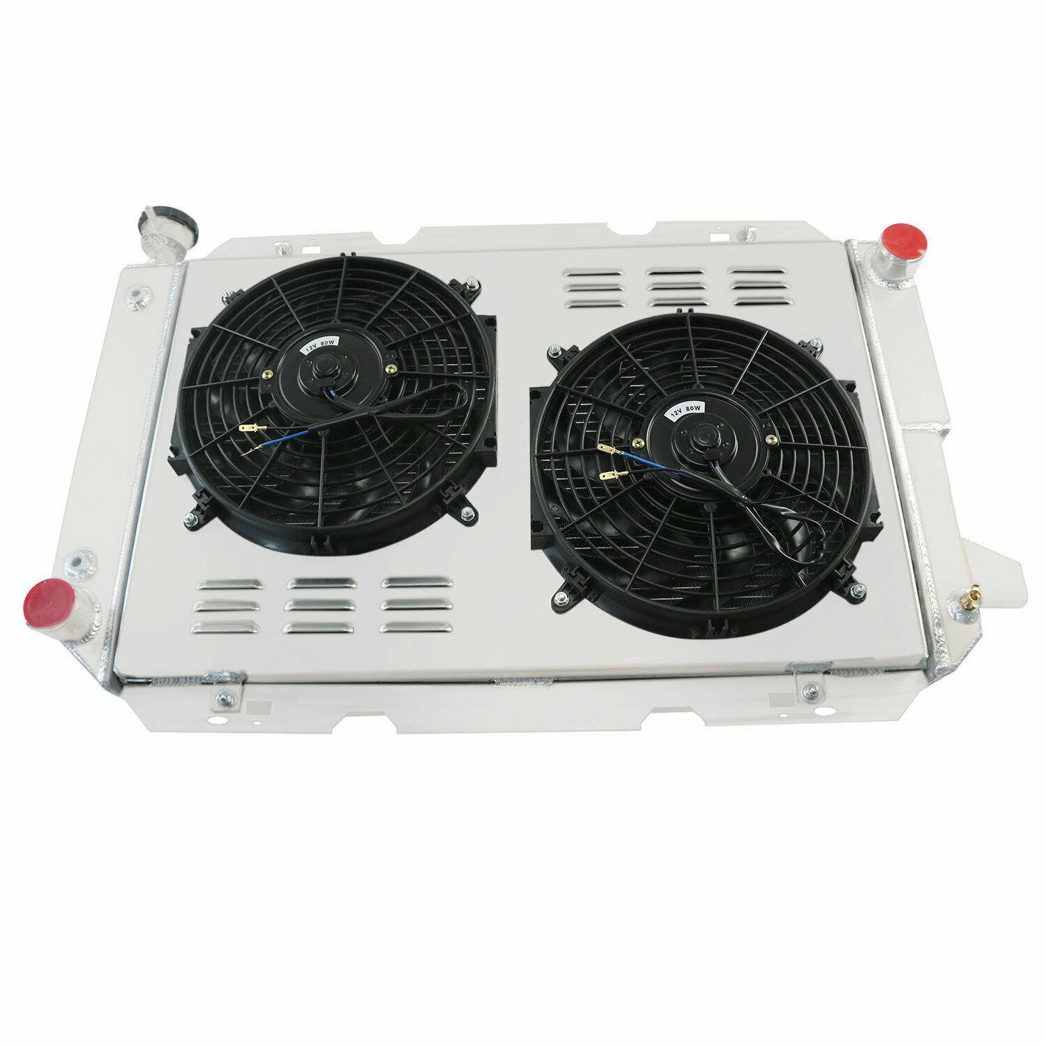 4 Row Aluminum Radiator Shroud Fan Kit for 1985-1997 Ford Bronco F150 F250 F350 F53 Pickup Truck 5.0L 5.8L 7.5L V8 - Includes Thermostat - Perfect for Off-Roading, Towing & High-Performance Cooling