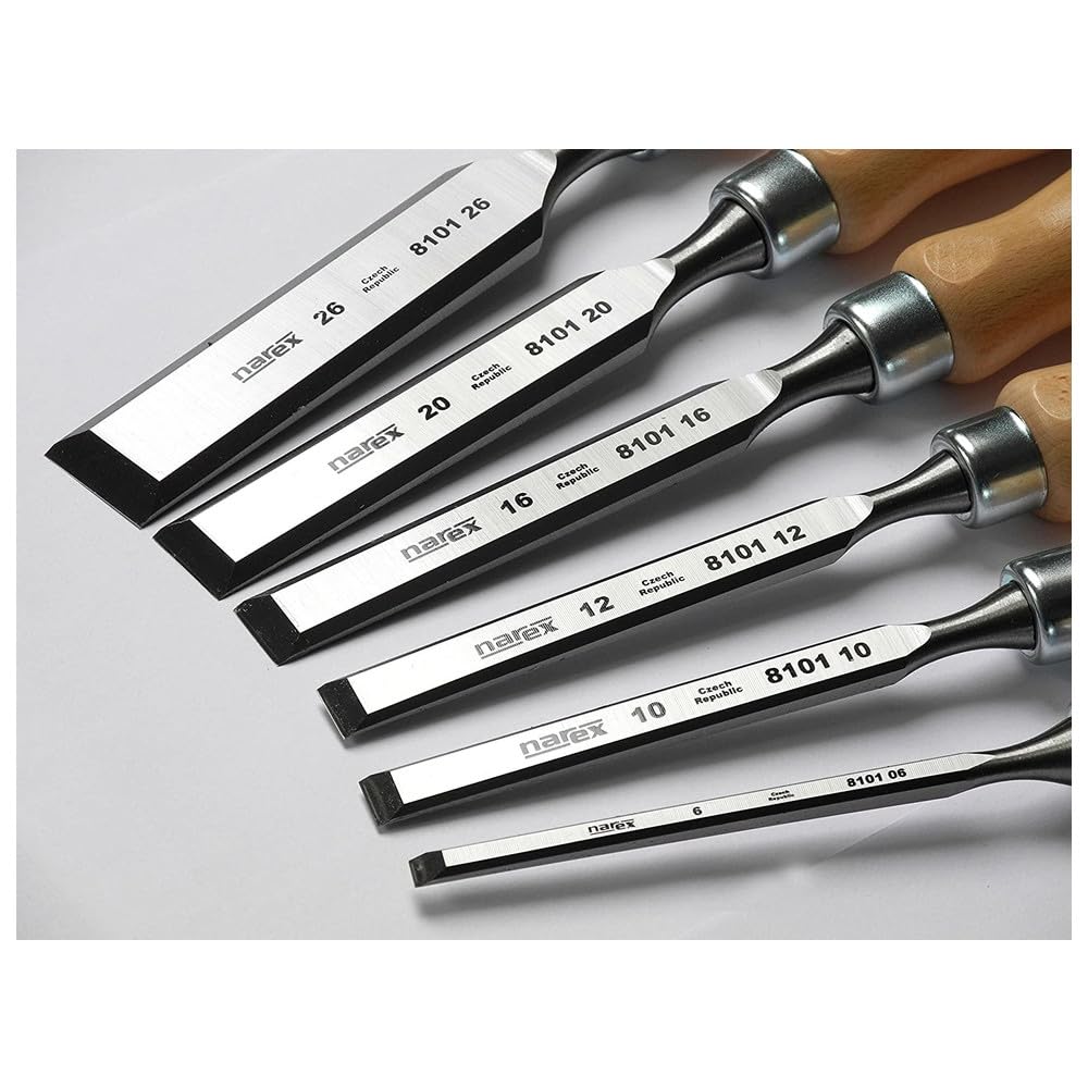 Premium 6-Piece Bevel Edge Chisel Set with Wooden Handles & Storage Case - Professional Woodworking Tools for Carving, Shaping & Fine Woodwork