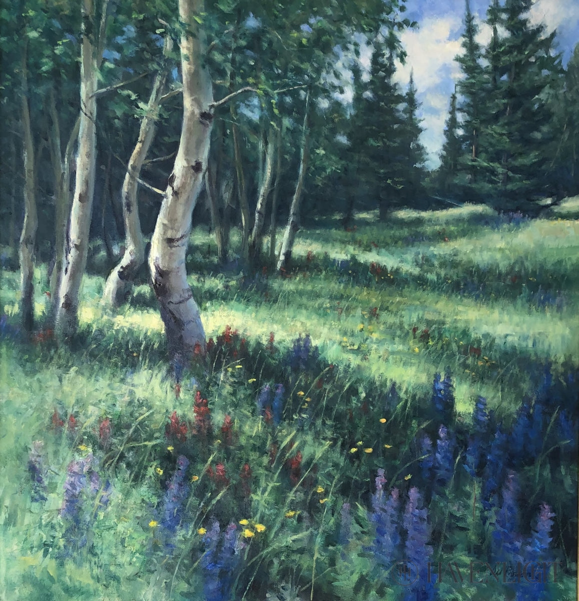 Original Mountain Pasture Landscape Painting 36x36 Inches - Handmade Wall Art for Living Room, Bedroom & Office Decor