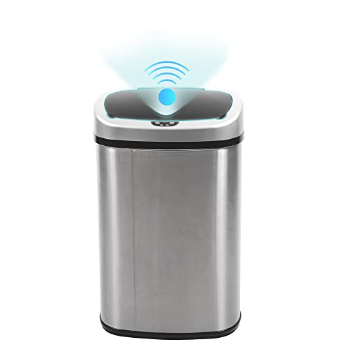 13 Gallon Automatic Touchless Trash Can with Lid - 50L Stainless Steel Garbage Bin for Kitchen, Bathroom, Bedroom, Office - Hands-Free Sensor Waste Basket for Home & Commercial Use