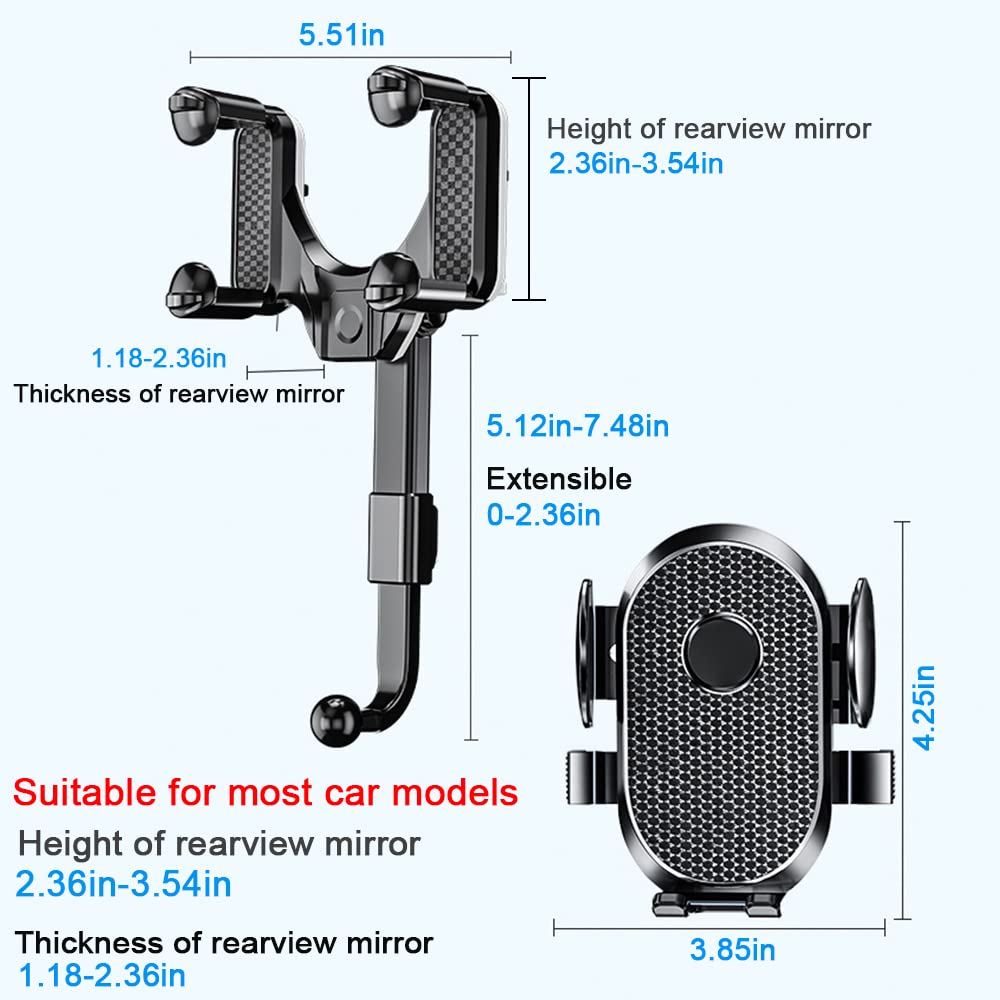 360° Adjustable Universal Car Phone Mount - Multifunctional Rearview Mirror Phone Holder for iPhone, Android & GPS - Perfect for Hands-Free Driving & Navigation