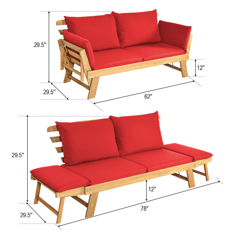 Costway Adjustable Convertible Patio Sofa Daybed with Thick Cushions - Indoor Outdoor Furniture for Garden, Balcony & Backyard Relaxation