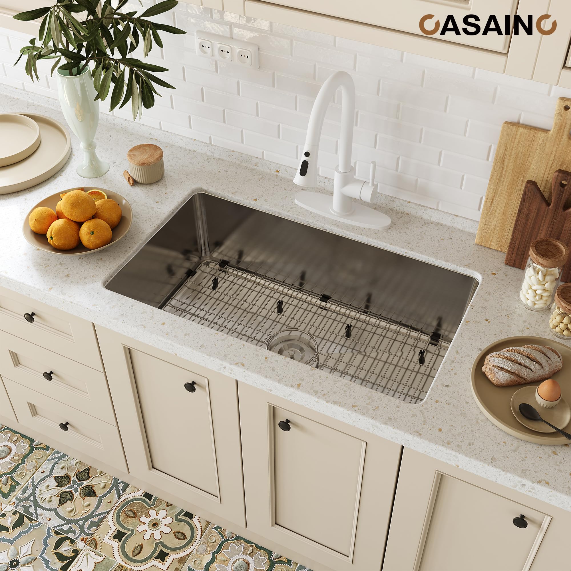 Premium Matte White Kitchen Faucet with Pull Down Sprayer - 3 Function Spray Modes & Pause Button - 1.8 GPM Lead-Free Copper Construction - 15.25