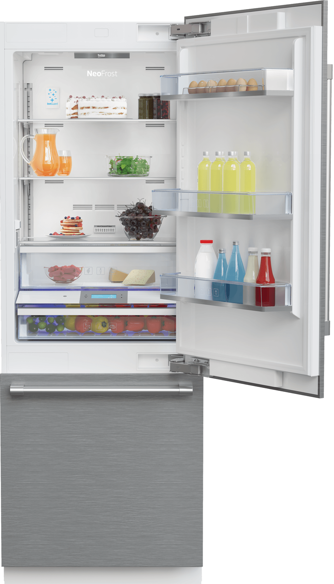 Beko BBBF3019IMWESS 30 Inch Stainless Steel Built-In Bottom Freezer Refrigerator with Auto Ice Maker & Water Dispenser - Perfect for Modern Kitchens and Open-Concept Homes