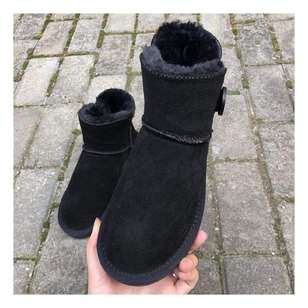 Women's Winter Snow Boots - Warm Cotton Ankle Boots for Outdoor Hiking, Casual Office Wear & Fashion - Suede Round Toe Flat Short Boots (Black, Size 35) - Perfect for Snowy Days, Commuting & Winter Adventures