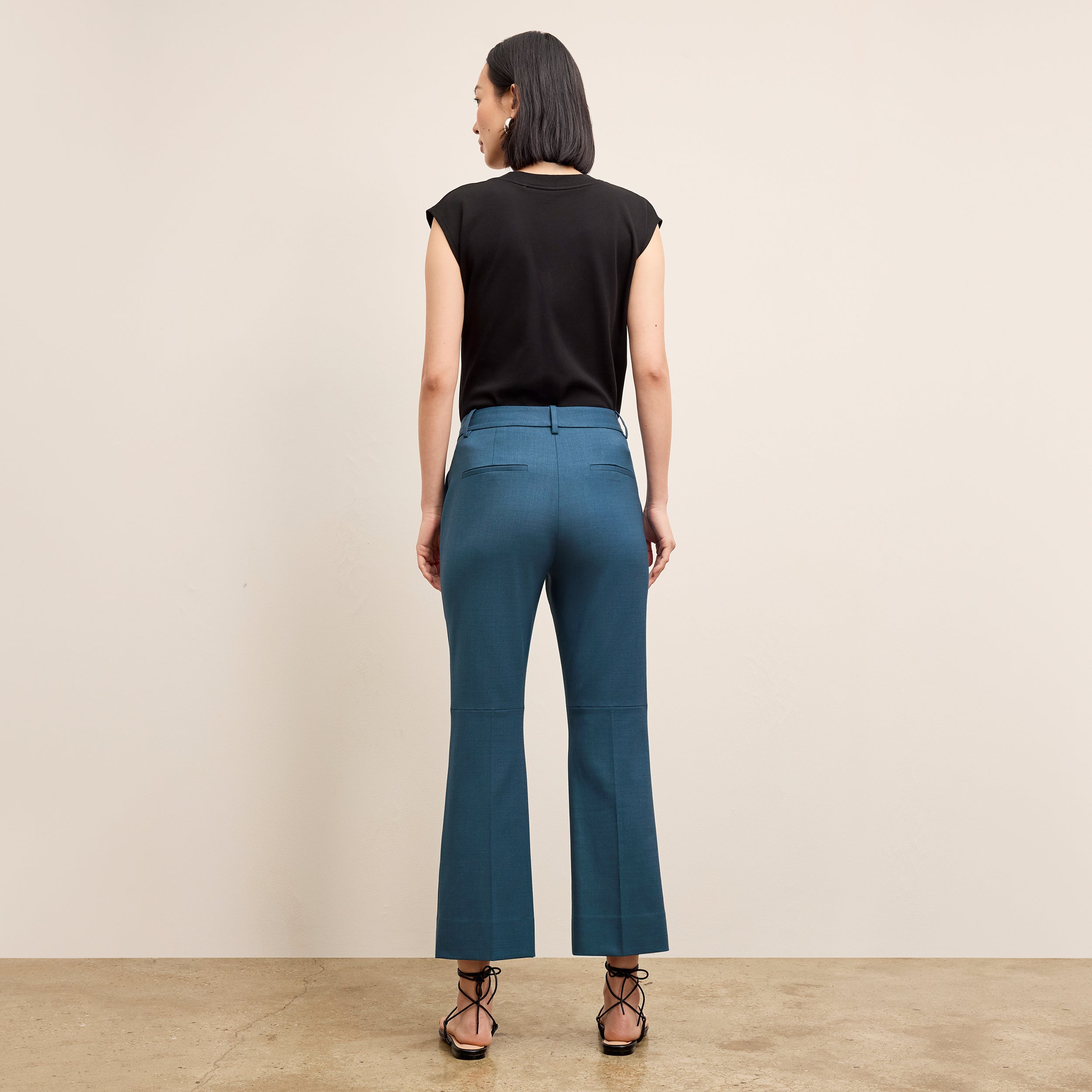 Tessa Kick Flare Trouser - Washable Wool Twill Pants for Women in Bluebell | Comfortable & Stylish Office Wear & Casual Outfits