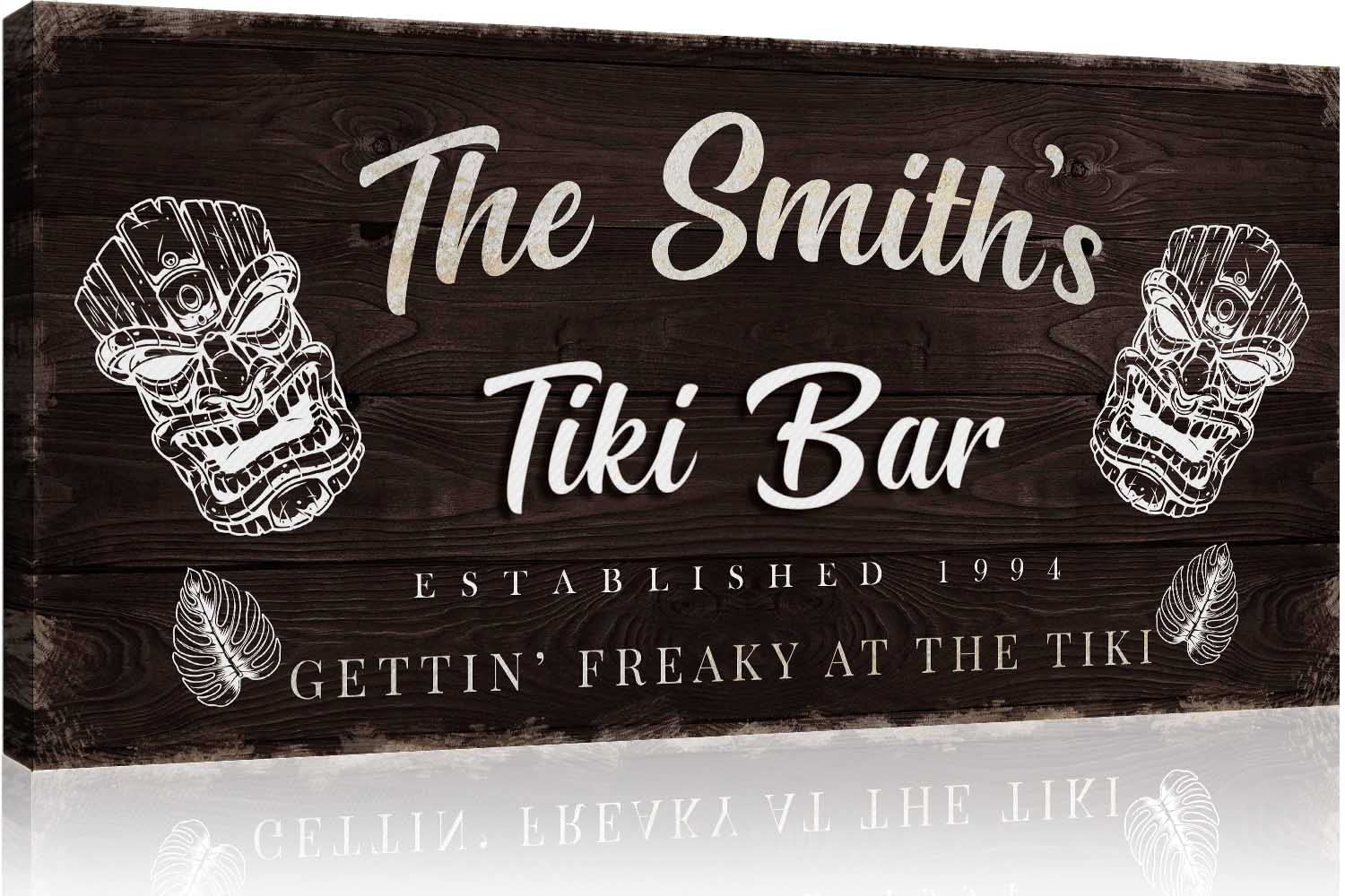 Custom Tiki Bar Sign - 48x24in Handmade Canvas Wall Art for Man Cave, Outdoor Bar, Kitchen Decor, Pub & Restaurant - 'Gettin Freaky at the Tiki' Wooden Decoration | Perfect for Tropical Parties, Beach Themed Rooms & Home Bars