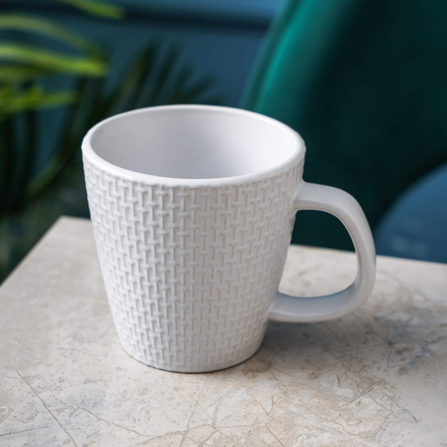 Olivia White Stoneware Dish Set - 4 Weave Stoneware Mugs for Coffee, Tea & Hot Beverages - Perfect for Breakfast, Kitchen & Dining Room Decor