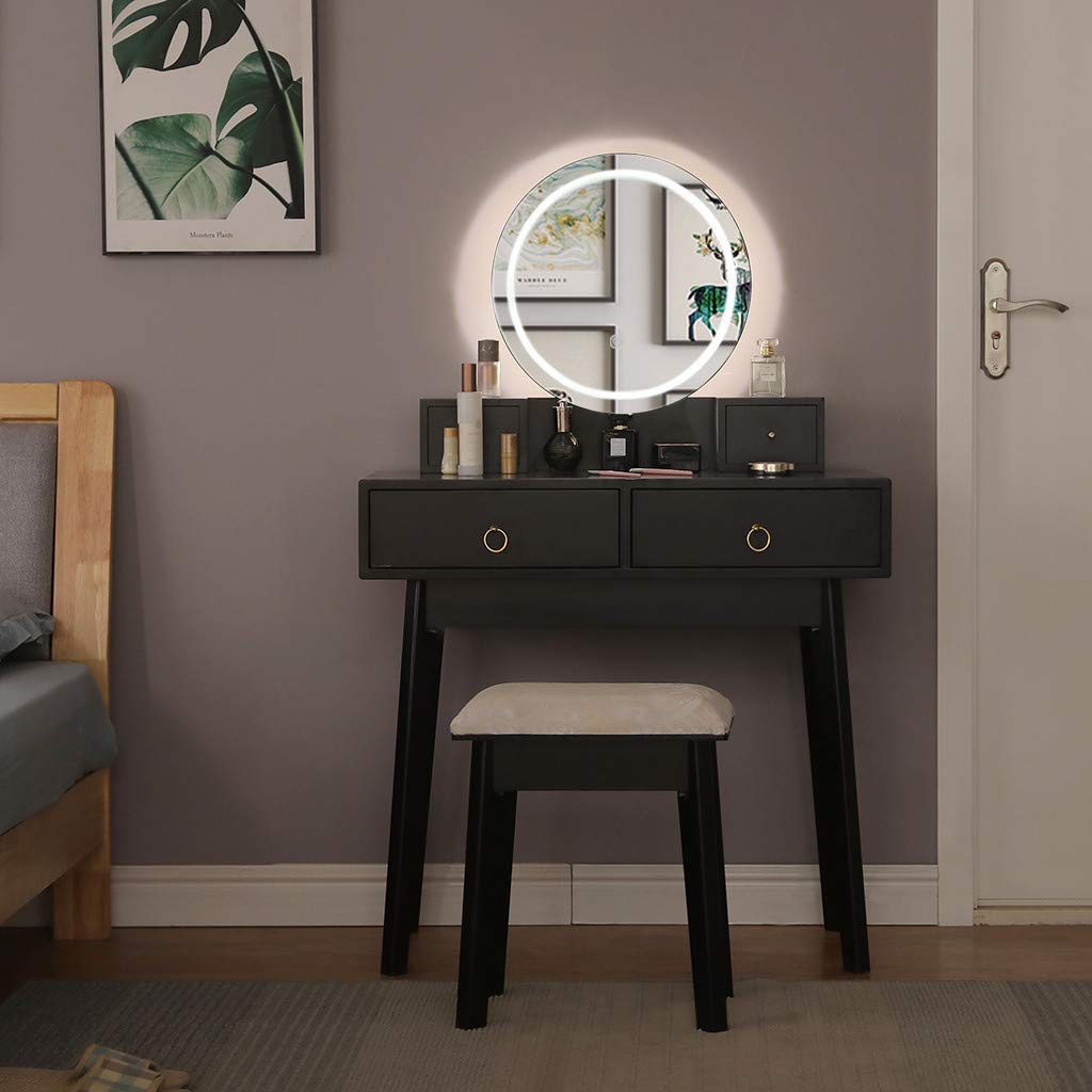 Elegant Makeup Vanity Set with Touch Screen Mirror & Stool - 5 Drawers Storage for Bedroom Dressing