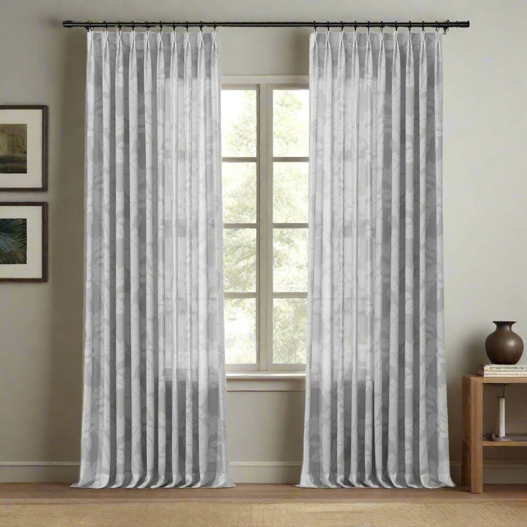 Freya Linen Semi-Sheer Jacquard Pleated Curtains - Elegant Window Treatment for Living Room & Bedroom