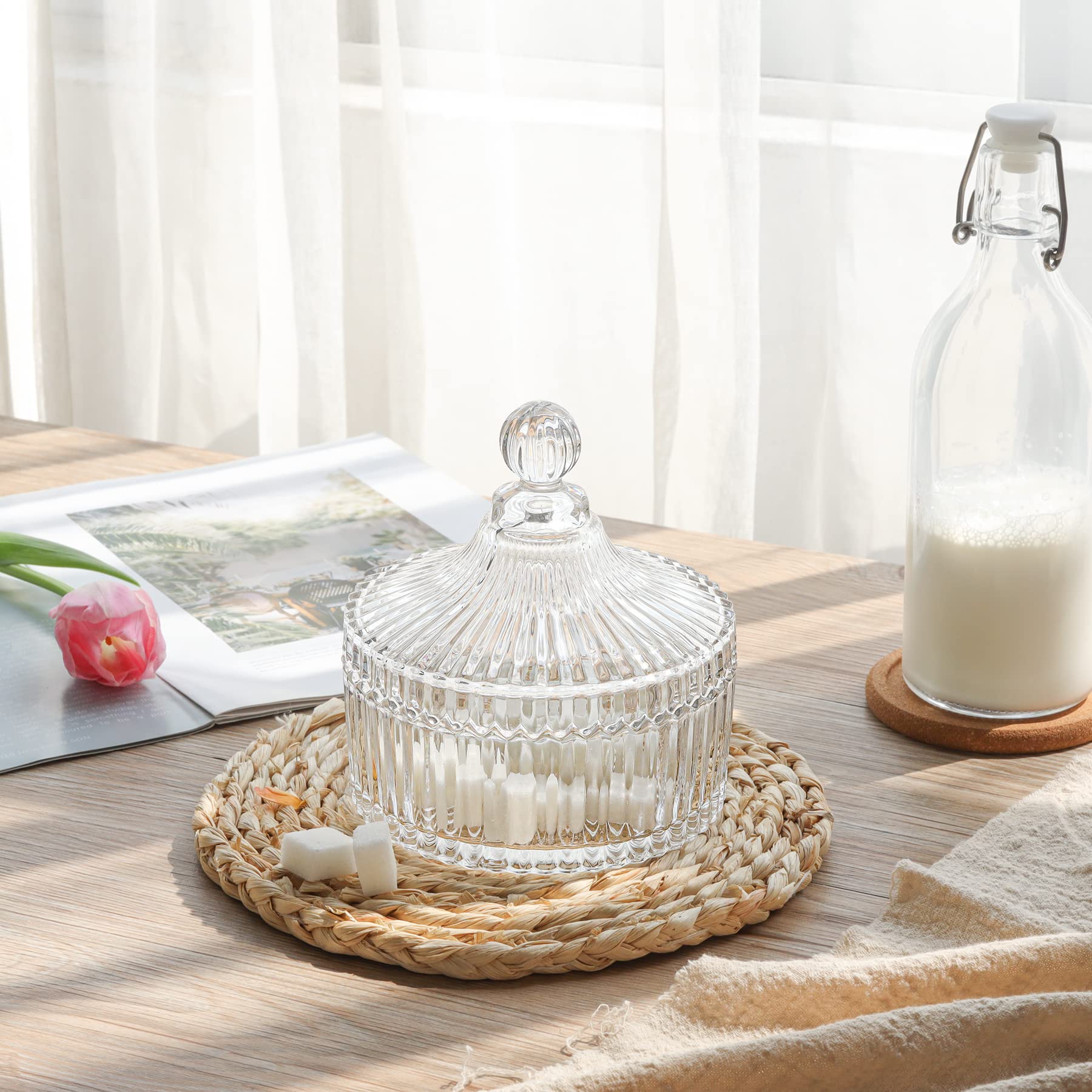 ComSaf 14OZ Glass Candy Jar with Lid - Decorative Covered Candy Dish for Office Desk, Wedding Party Buffet Decor & Jewelry Storage | Perfect for Christmas Gifts, Home Decor & Candy Display