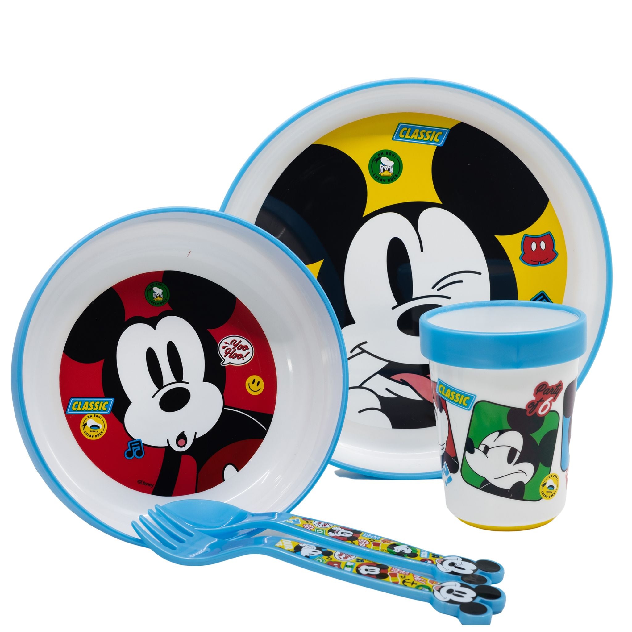 Disney Mickey Mouse 5-Piece Non-Slip Bicolor Premium Kids Tableware Set - Durable Plastic Plates & Bowls for Toddlers - Perfect for Birthday Parties, School Lunches & Family Meals (39MM219)