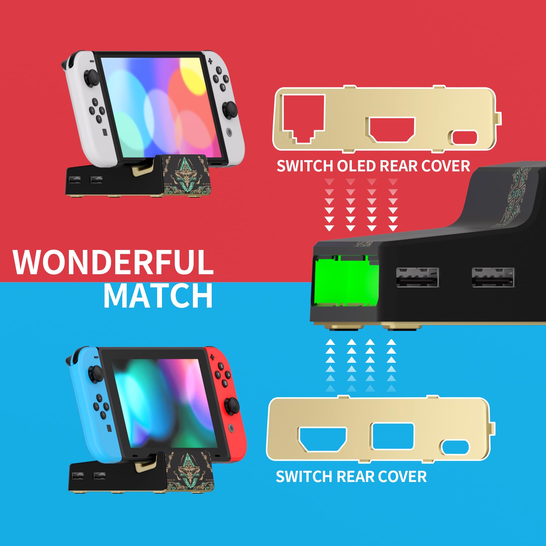 eXtremeRate AiryDocky DIY Kit - Glow in Dark Replacement Case for Nintendo Switch Dock, Portable Mini Shell Cover for Switch OLED (No Dock & Chip) - Perfect for Gaming Setups & Travel Accessories