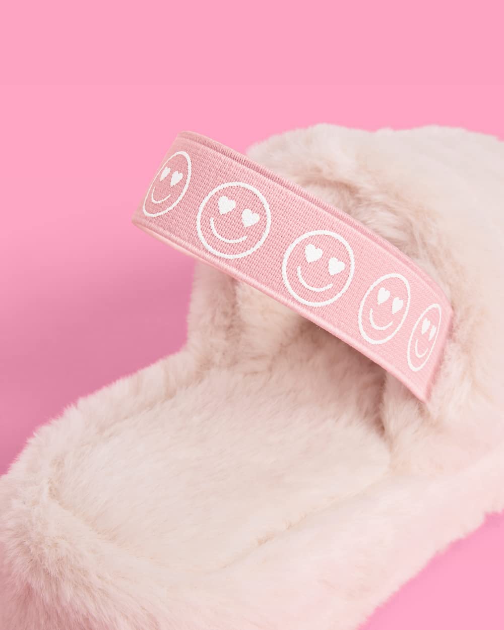 Fetti Smile Strap Slippers - White Fur Slippers for Women, Bachelorette Party Decor, Bridesmaid Gifts, Birthday Party Favors | Perfect for Girls Night, Wedding Showers & Sleepovers