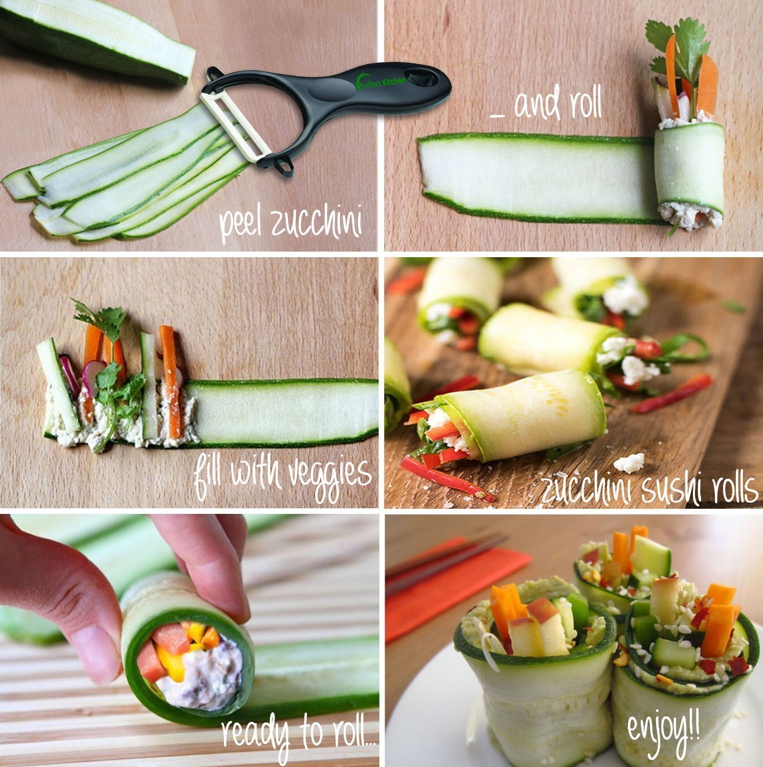 4-in-1 Vegetable Spiralizer with Interchangeable Blades | Zucchini Noodle Maker for Healthy Pasta | Includes Free Ceramic Peeler & Cleaning Brush | Perfect for Low-Carb, Keto, Vegan Diets & Meal Prep | Black