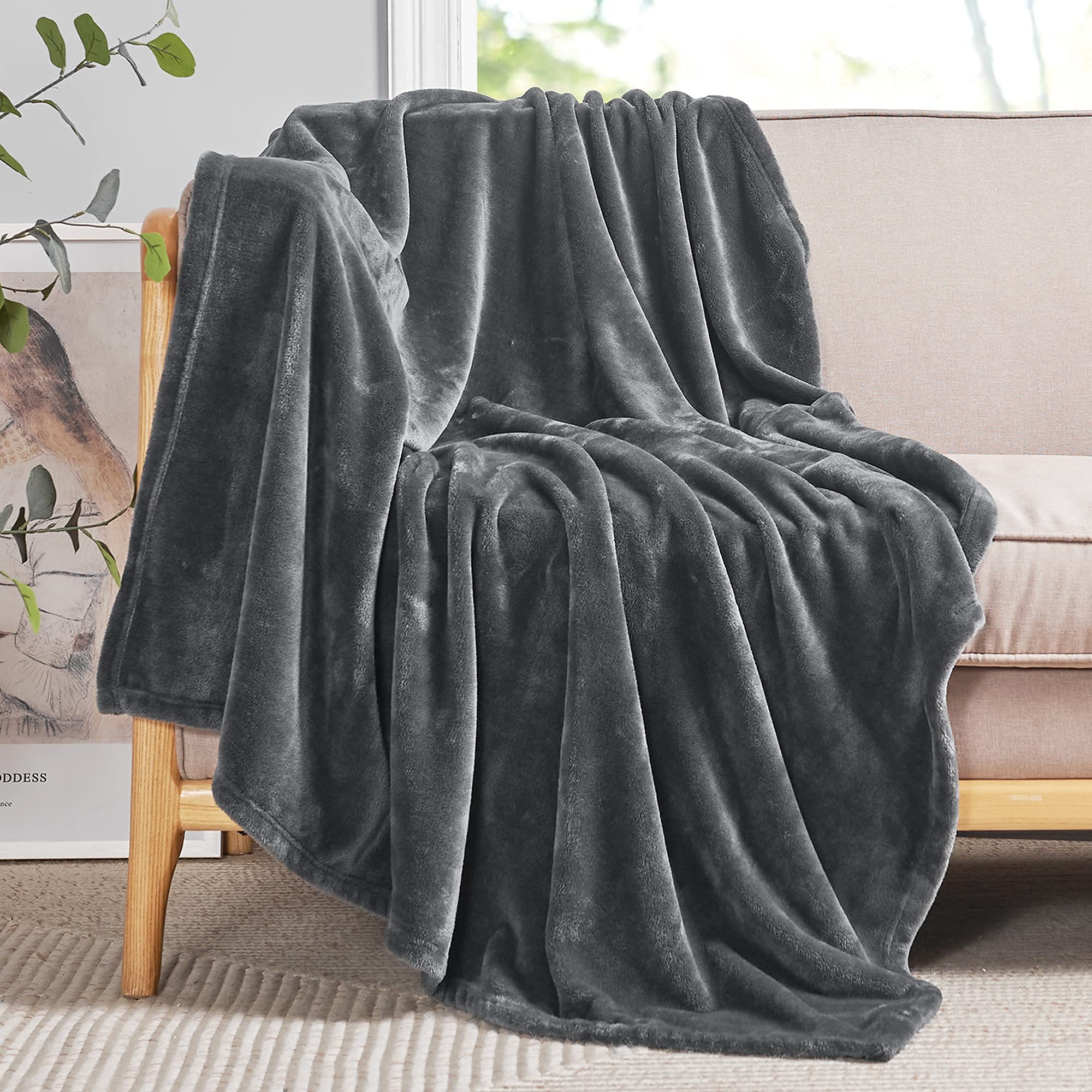 RYB HOME Soft Flannel Blanket - Twin Size Grey Lightweight Thermal Fuzzy Bed Blanket for Couch, Bed, Sofa - Perfect for Travel, Camping & Home Use (60