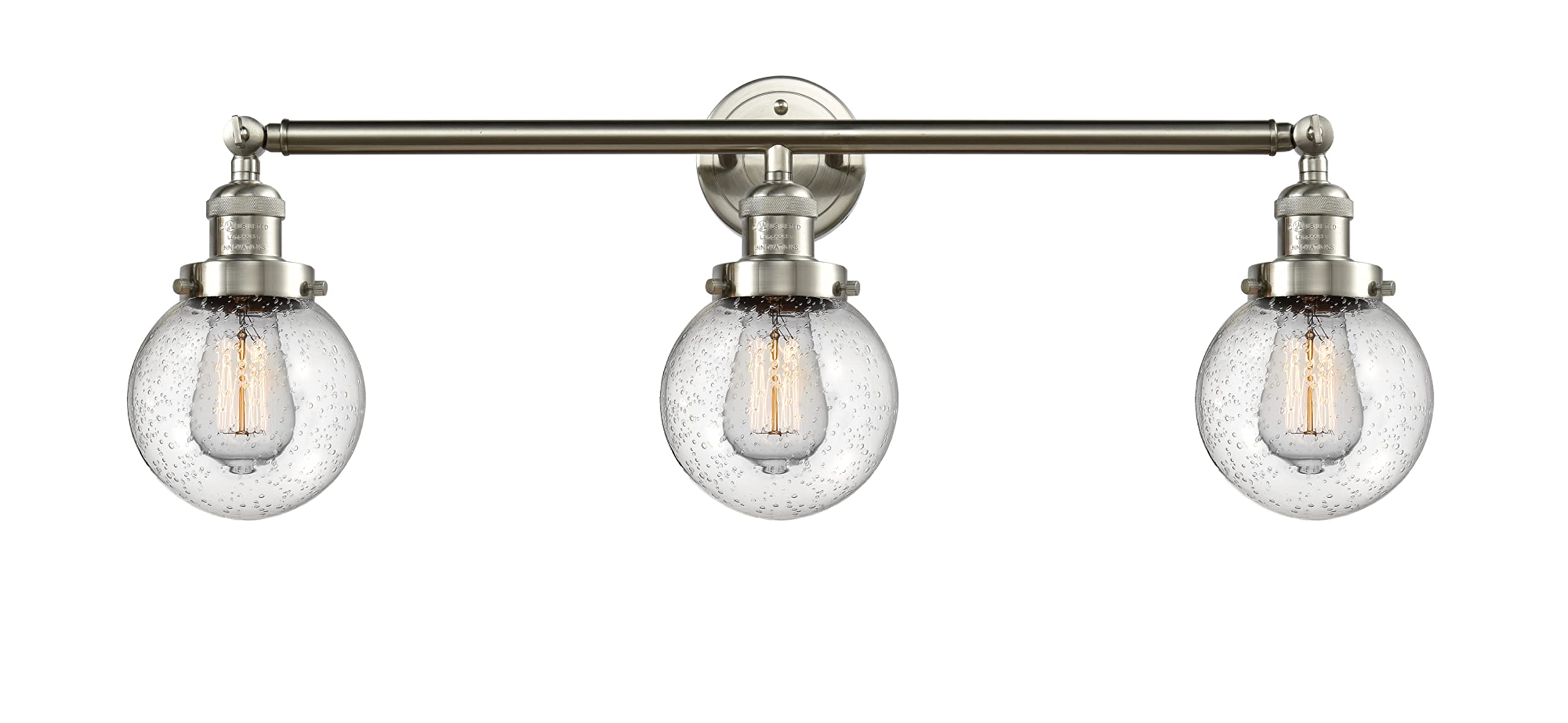 Brushed Satin Nickel Bathroom Vanity Light - 3-Light Beacon Fixture for Modern Bathroom & Dressing Room Lighting