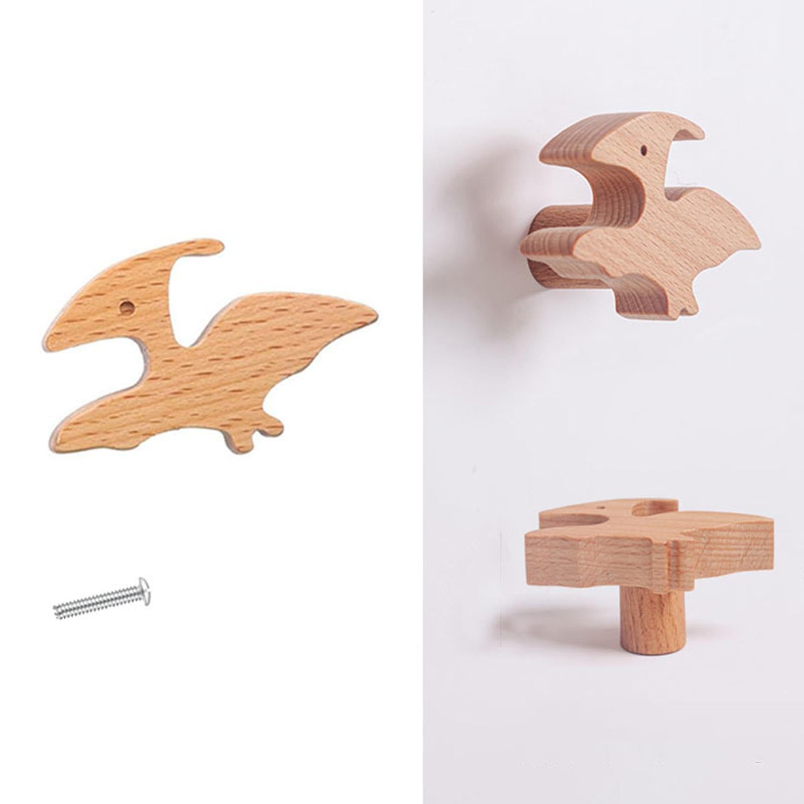 Dinosaur Drawer Pulls - Wooden Dresser Knobs for Baby Room, Unique Decorative Cabinet Handles for Closet & Wardrobe - Perfect for Nursery Decor, Kids Furniture & Home Organization