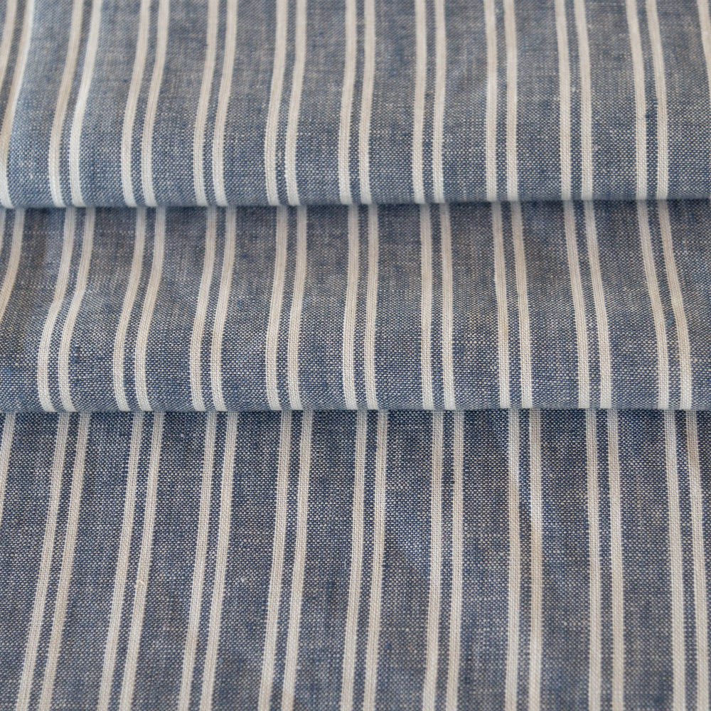 French Blue & White Striped Linen Fabric - Premium Quality for Home Decor, Upholstery & DIY Sewing Projects | Perfect for Curtains, Table Runners & Summer Dresses